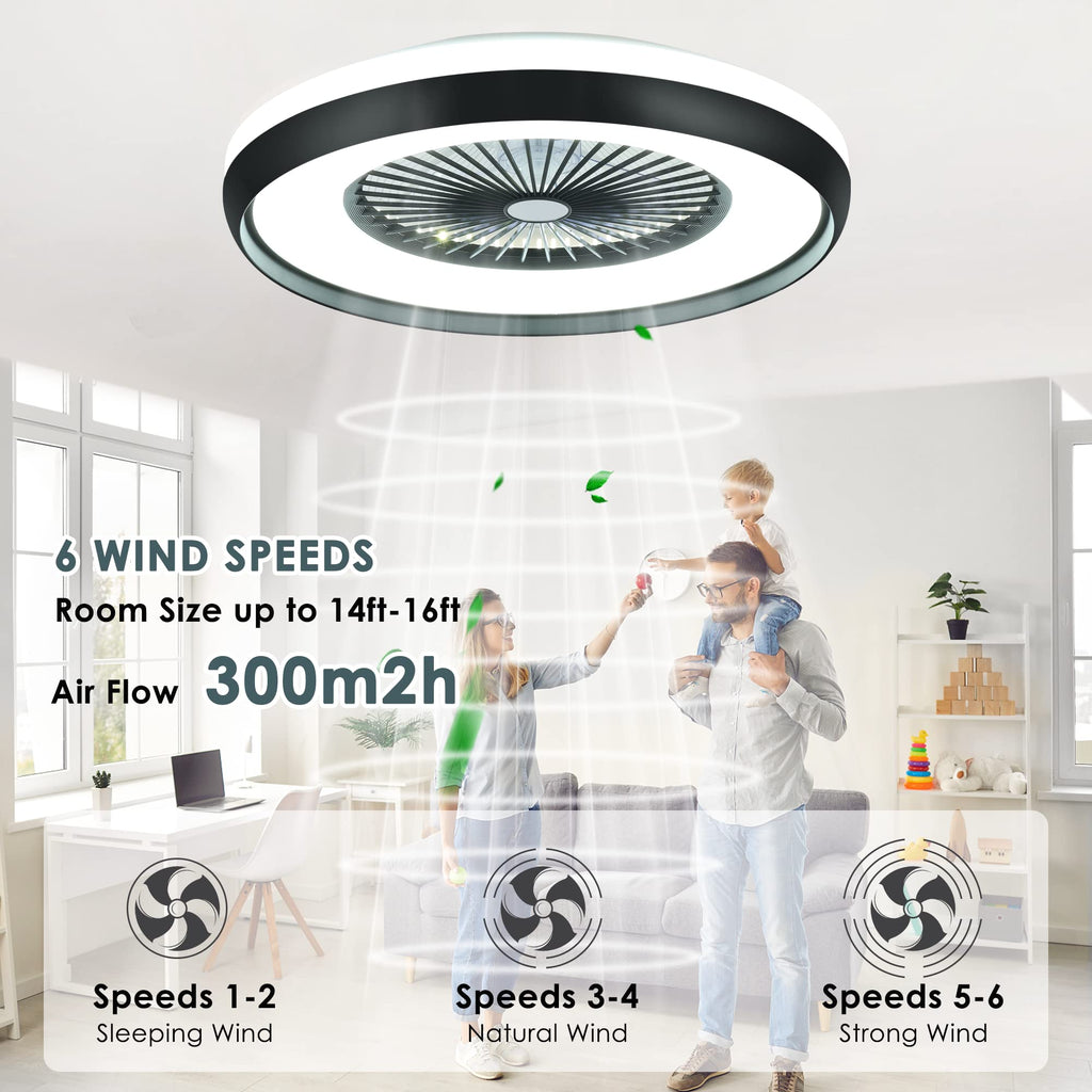 24" Bladeless Ceiling Fan with Light Remote, Smart LED Ceiling Fans with App Control, Modern Low Profile Dimmable Light Ceiling Fan for Bedroom Living Room Gold
