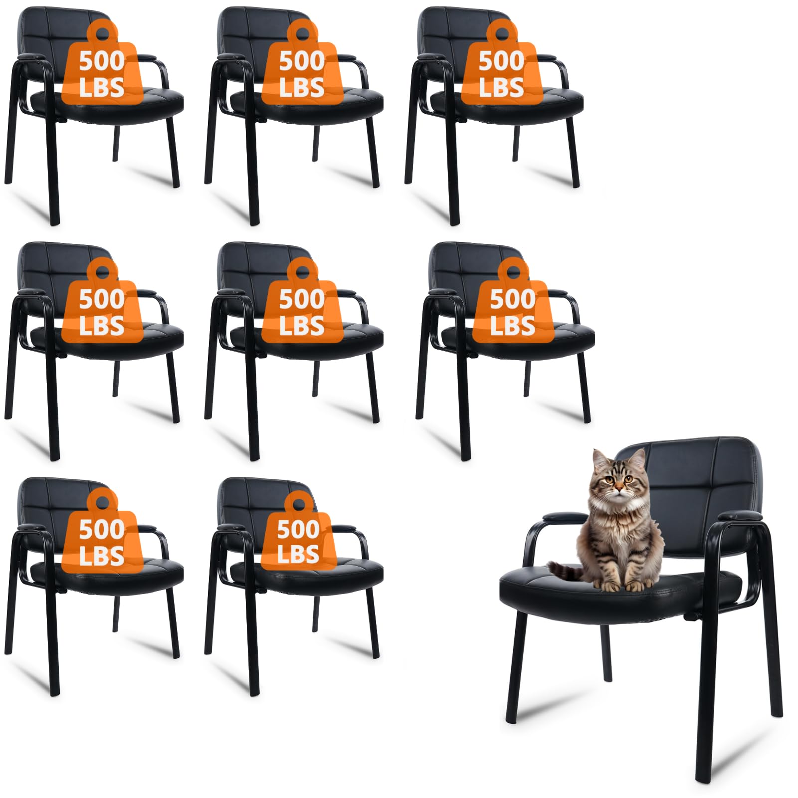 CLATINA Big & Tall 500 lbs Leather Office Reception Chair No Wheels with Padded Arms, Waiting Room Guest Chair for Elderly Home Desk Conference Room Lobby Side Salon Clinic, Black