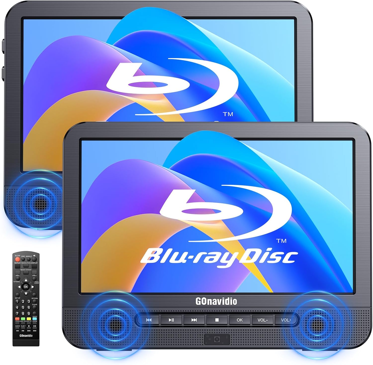 10.1'' Portable Blu Ray Players for Car with Rechargeable Battery, Dual Screen Blu Ray DVD Players Support 1080P Video, Dolby Audio, HDMI Out, Sync Screen, Last Memory, USB/SD, Play A Same Movie