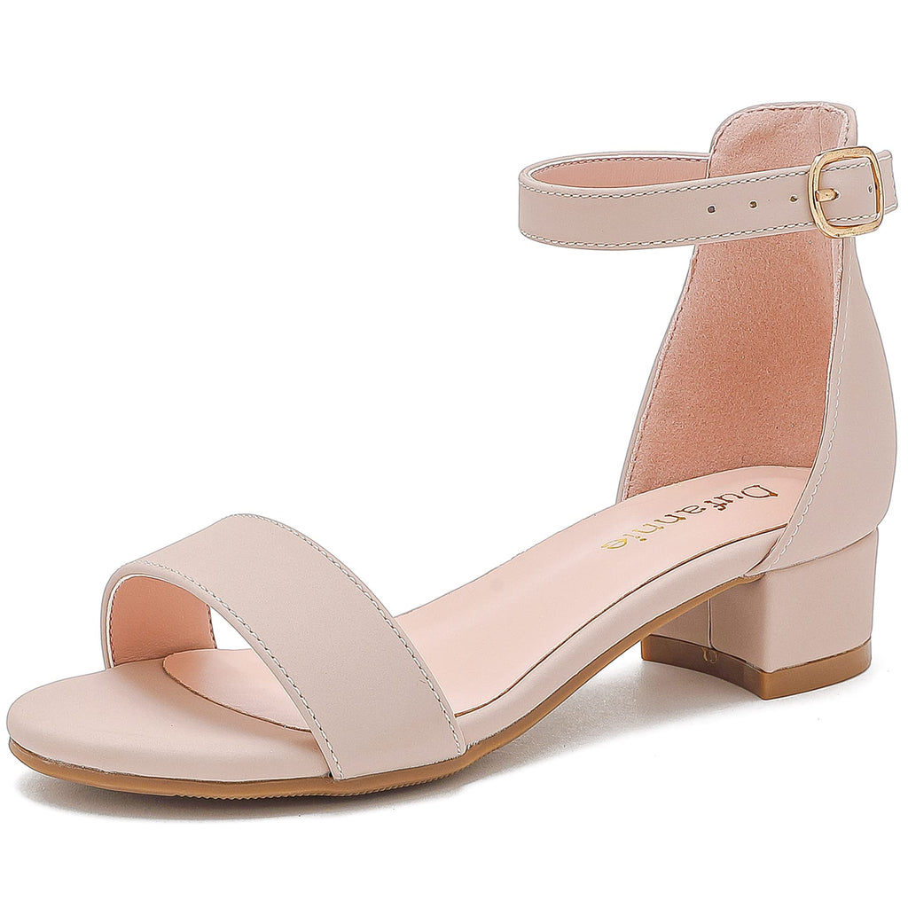 Dufannie Girls Sandals Low Heels Dress Pump Ankle Strap Open Toe Flower Girl Wedding Party for Toddler Little Big Kid