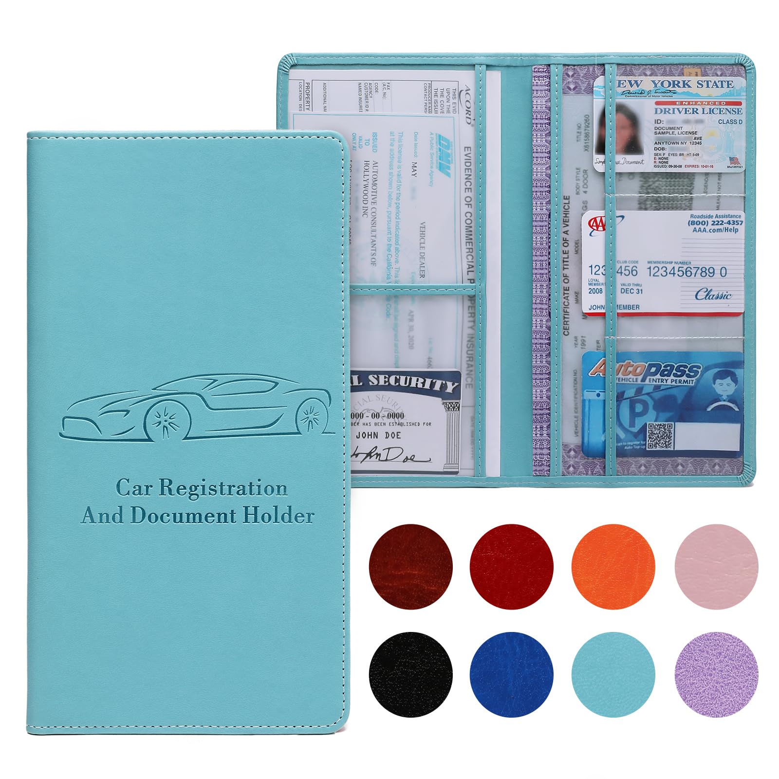 Car Registration and Insurance Card Holder for Women Men, Black Glove Box Paperwork Organizer with Magnetic Buckle for Easy Access and Protect Documents and Various Cards in Vehicle