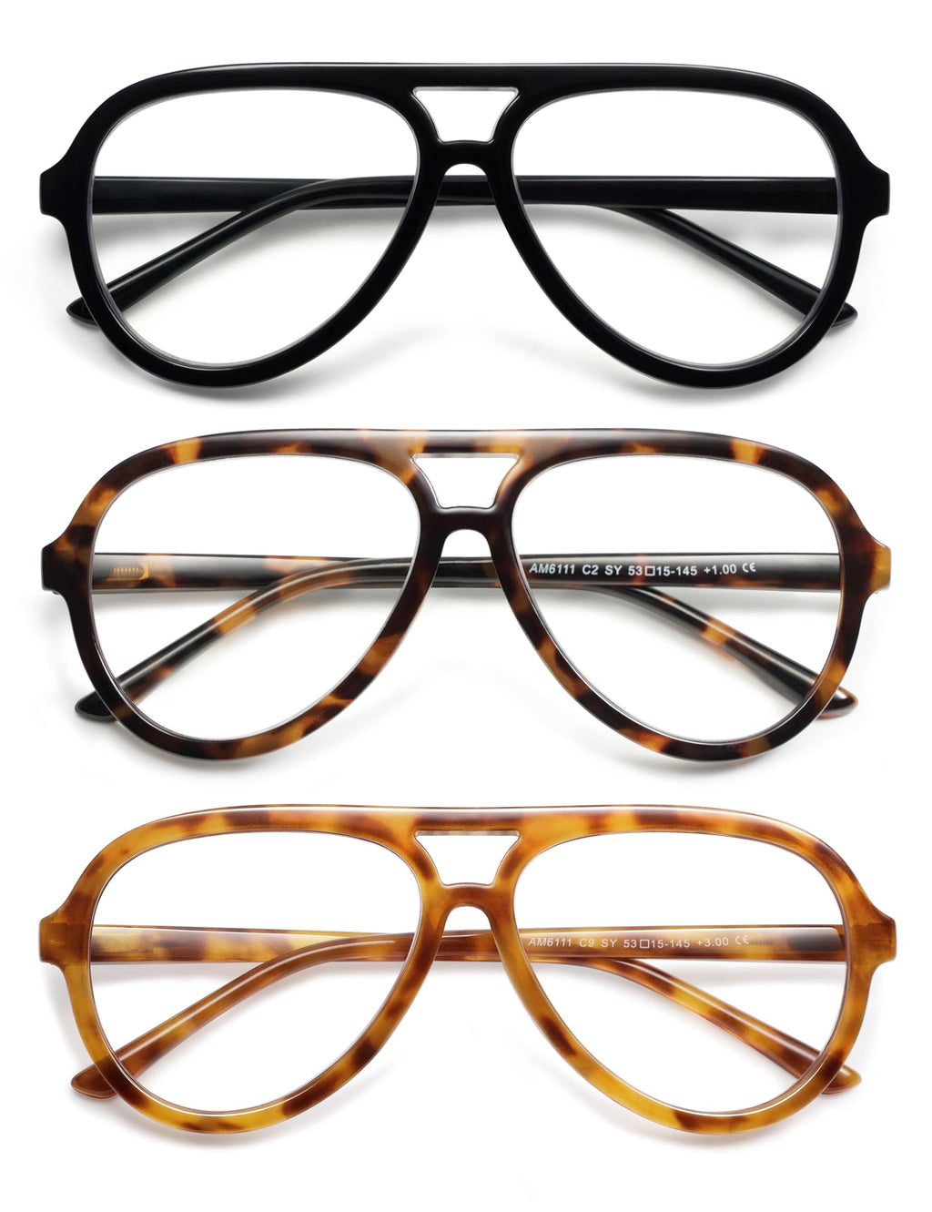 AMOMOMA 3 Pack Retro Oversized Aviator Reading Glasses for Women Men,Classic Large Reader Blue Light Computer Frame AM6111