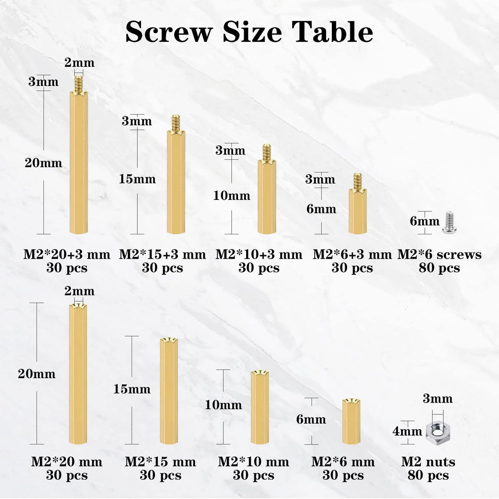 400Pcs M2 Motherboard Standoffs&Screws&Nuts Kit, Hex Male-Female Brass Spacer Standoffs, Laptop Screws for DIY Computer Build, Electronic Projects, Raspberry Pi, Circuit Board etc.