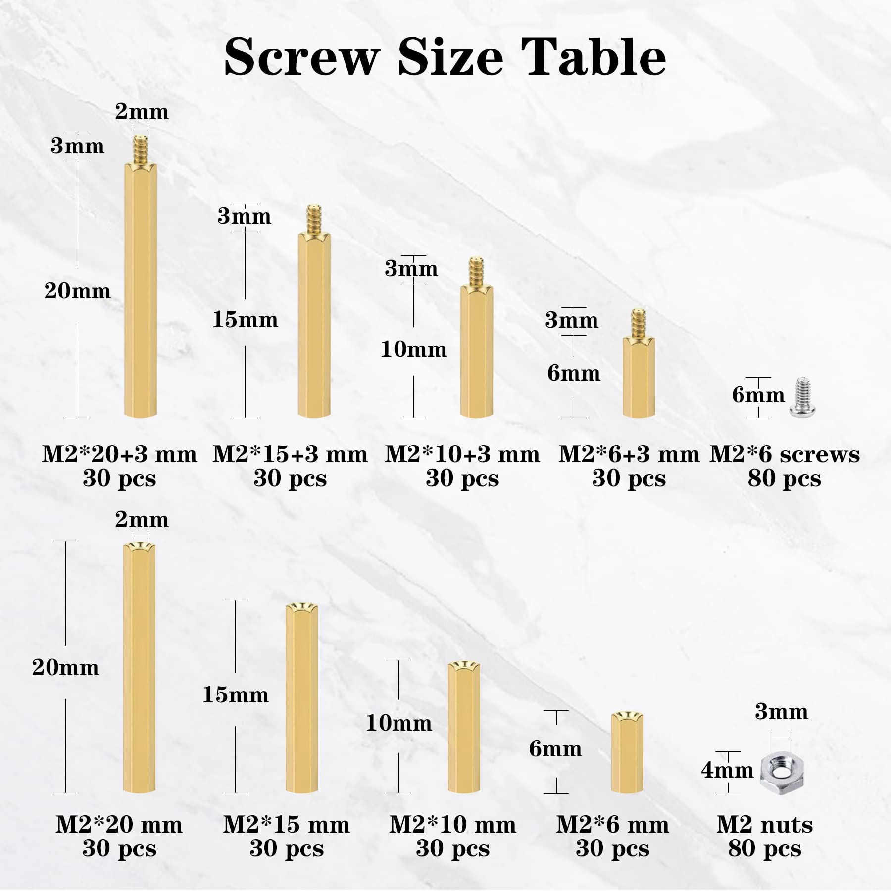 400Pcs M2 Motherboard Standoffs&Screws&Nuts Kit, Hex Male-Female Brass Spacer Standoffs, Laptop Screws for DIY Computer Build, Electronic Projects, Raspberry Pi, Circuit Board etc.