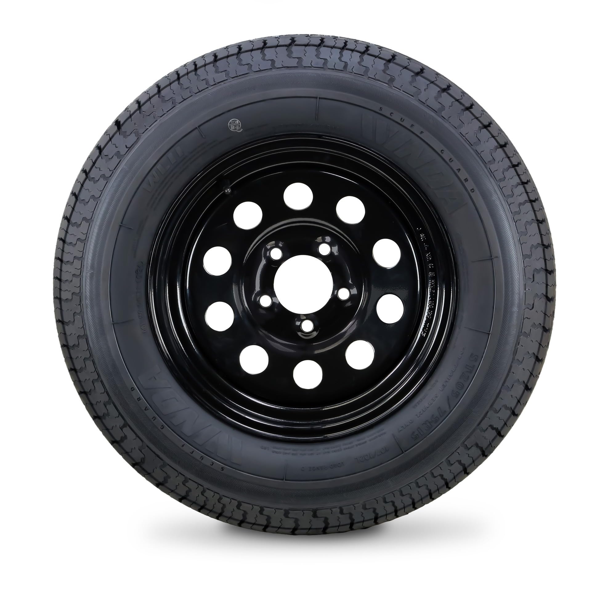 WINDA Trailer Tire Wheel Assembly ST205/75R14 8-Ply D 105L 5 Lug on 4.5" PCD Black Mod Rim