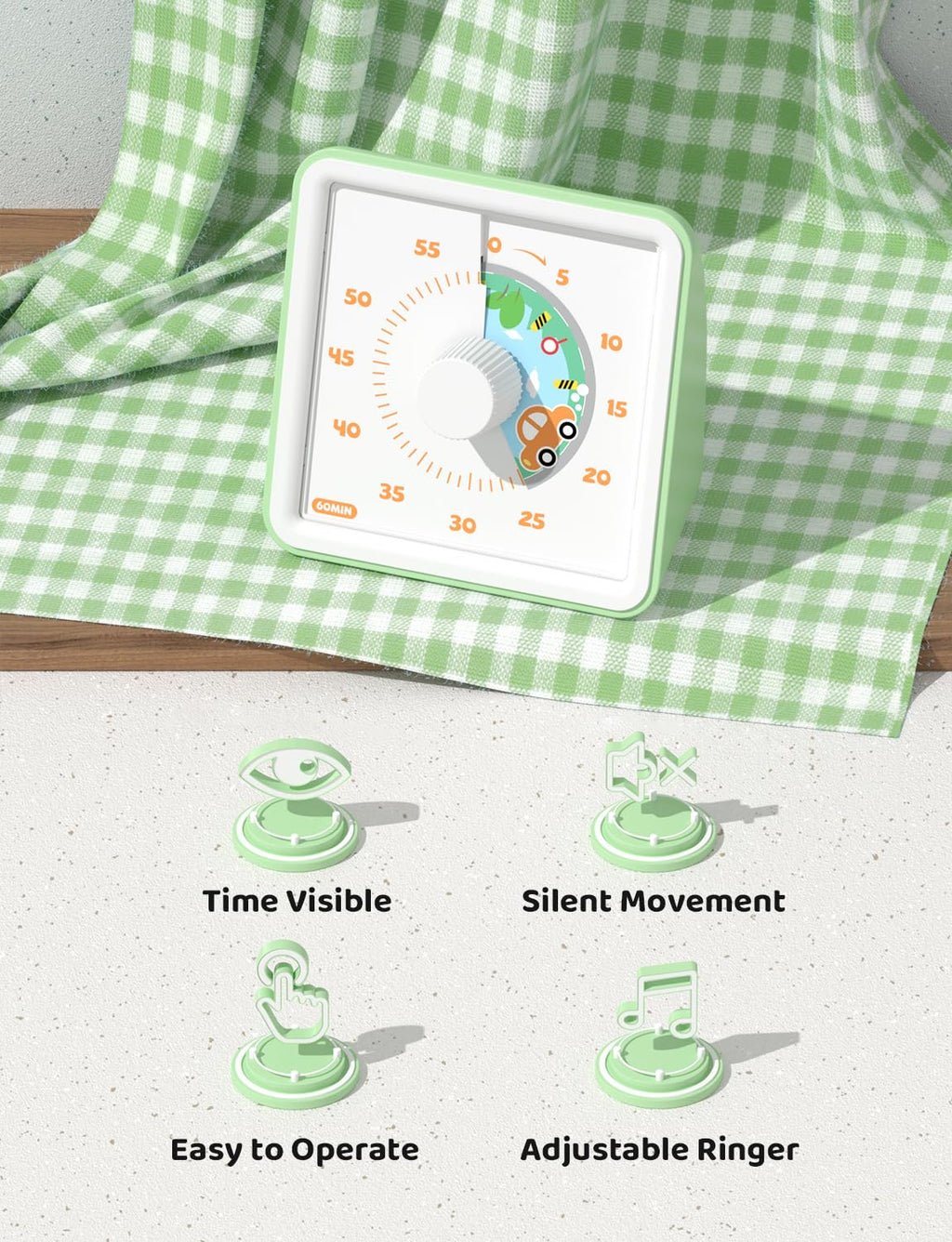 LIORQUE 60 Minute Visual Timer for Kids, Visual Countdown Timer for Classroom Office Kitchen with 'Rainbow' Pattern Design, Pomodoro Timer with Silent Operation (Batteries Included)