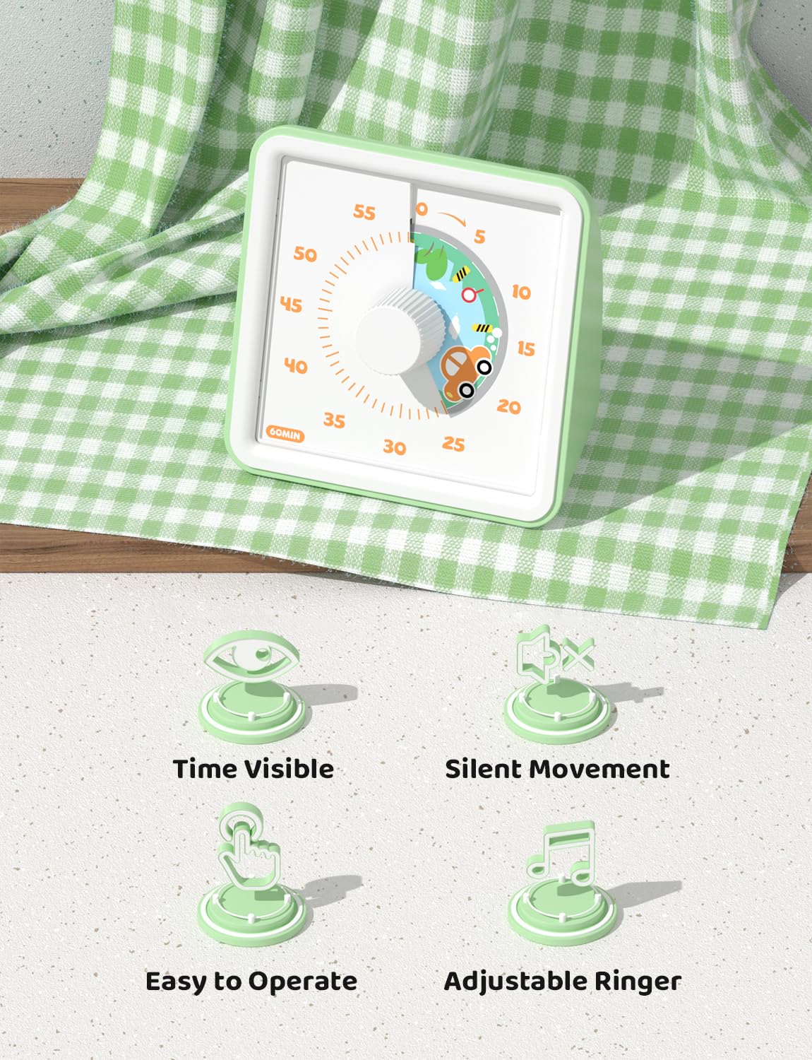 LIORQUE 60 Minute Visual Timer for Kids, Visual Countdown Timer for Classroom Office Kitchen with 'Rainbow' Pattern Design, Pomodoro Timer with Silent Operation (Batteries Included)