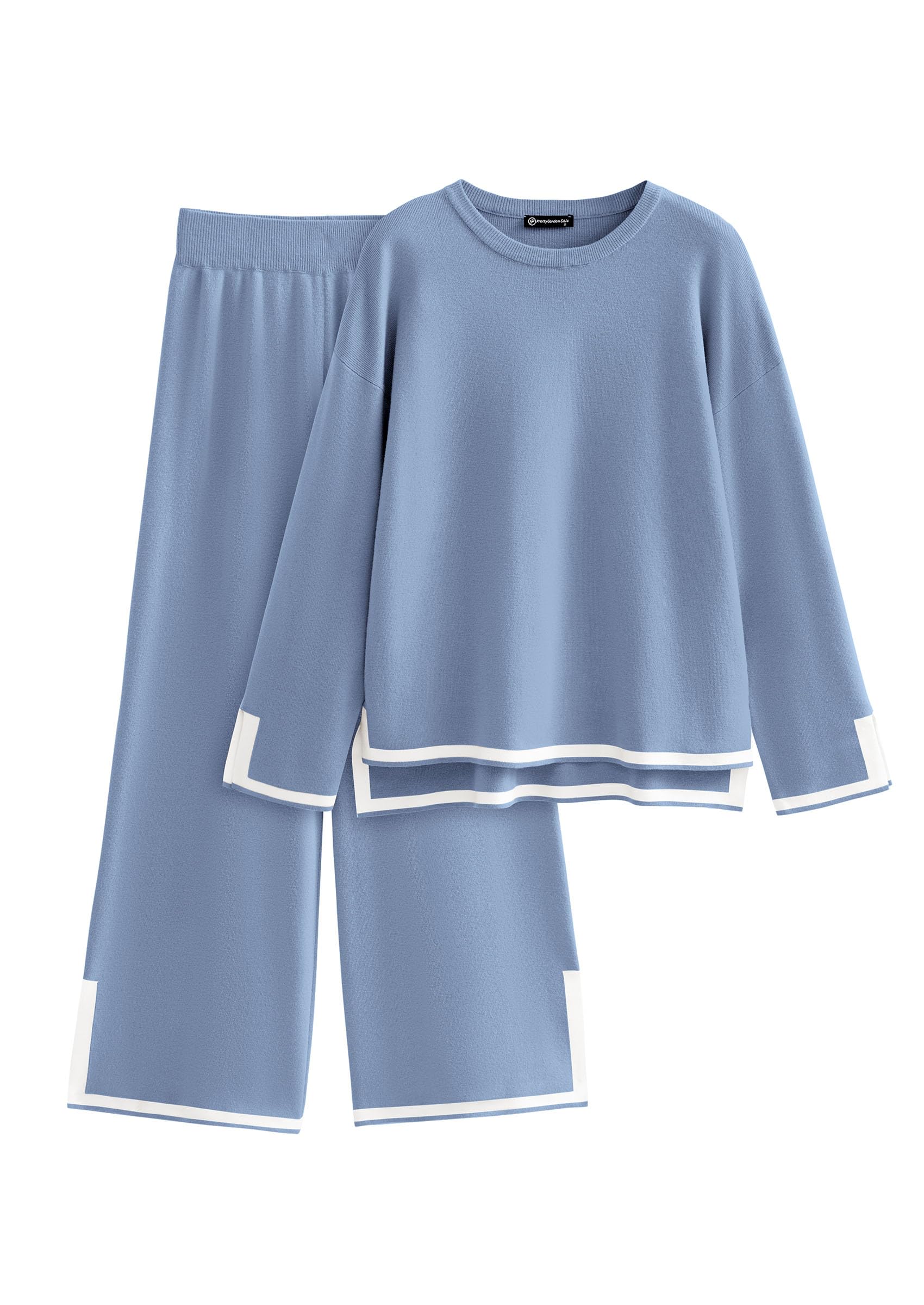 PRETTYGARDEN Women's 2 Piece Knit Sweater Set Travel Outfits | Long Sleeve Tops, Wide Leg Pants, Soft Matching Sweat Track Suits, Casual Fall Winter Clothes for Brunch, Going Out & Cruise