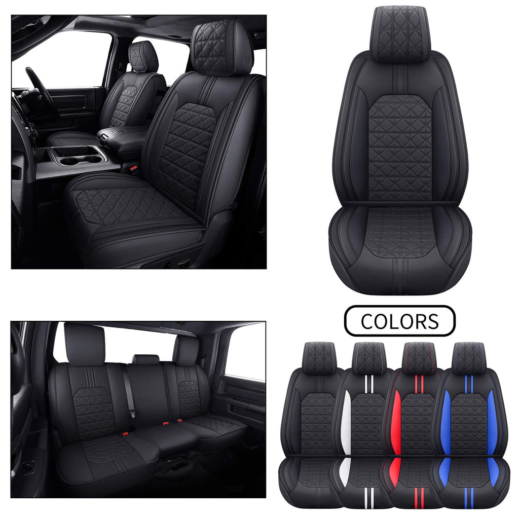 YIERTAI Dodge RAM Seat Covers Fit for 2009-2023 2024 2025 2026 1500/2500/3500HD Pickup Front Seats Only Crew Double Cab Quad Cab Waterproof Leather Seat Covers(2 PCS Front only/Black)