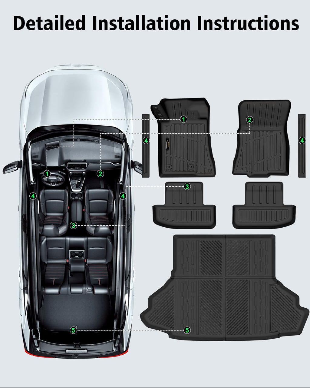 Floor Mats & Cargo Mat & Backrest Mat Custom for Toyota RAV4 Hybrid 2026 (Not for Cargo Area with Subwoofer) (Not for Phev), Door Sill Guards, All Weather TPE Floor Liners for RAV-4 2026 Accessories