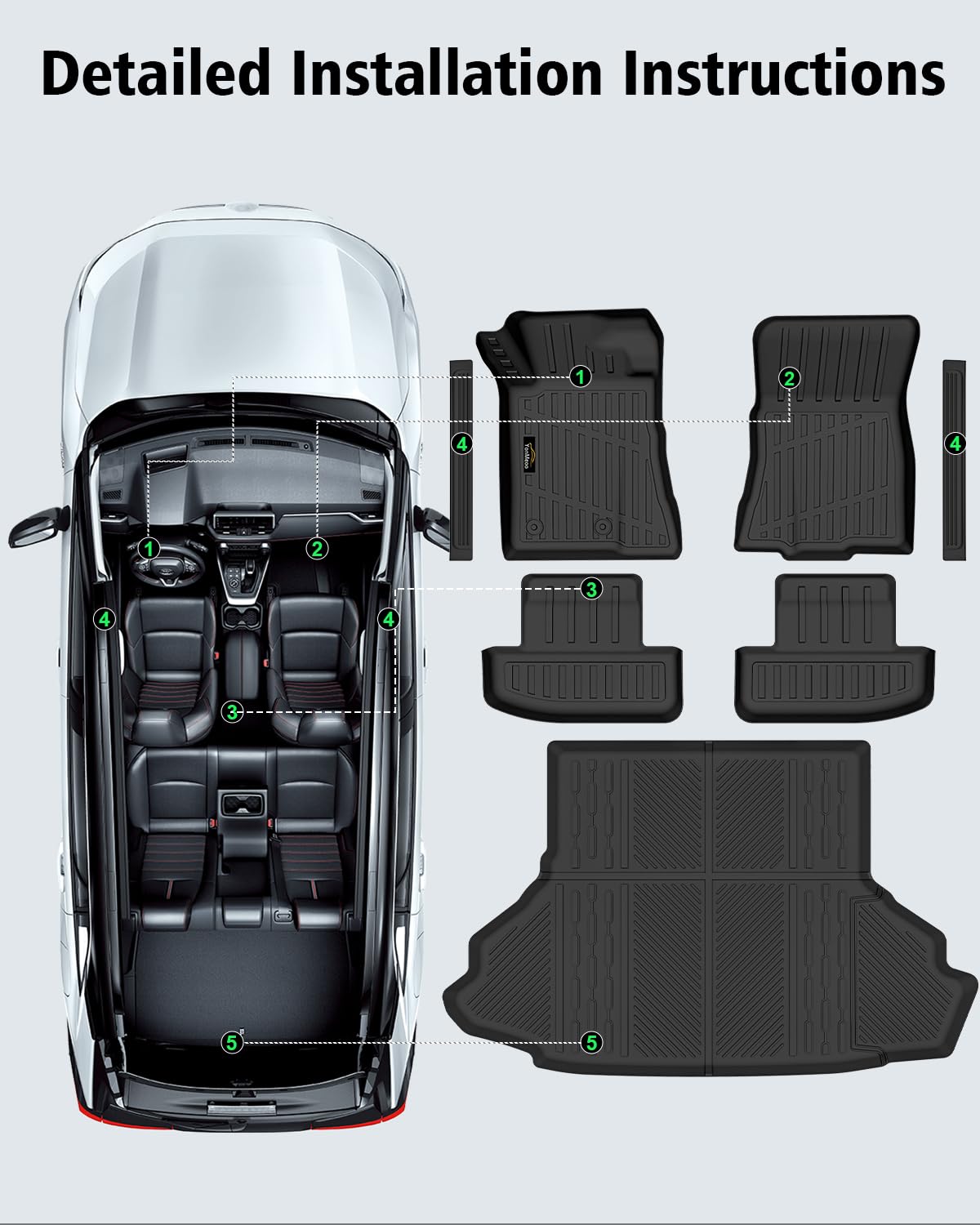 Floor Mats & Cargo Mat & Backrest Mat Custom for Toyota RAV4 Hybrid 2026 (Not for Cargo Area with Subwoofer) (Not for Phev), Door Sill Guards, All Weather TPE Floor Liners for RAV-4 2026 Accessories