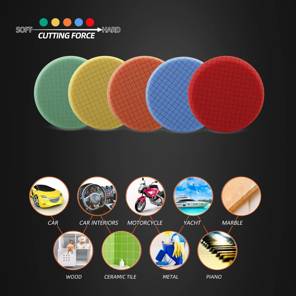 Buffing Polishing Pads, SPTA 5Pcs 3.5 Inch Face for 3 Inch 76mm Backing Plate Mix Cutting force Buffing Pads Cutting Polishing Pad Kit For Car Buffer Polisher Compounding,Polishing, Waxing -FPTFS3-MIX