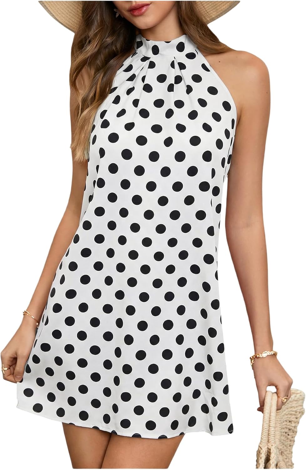 Floerns Women's Sleeveless Floral Print Sundress Halter Neck A Line Short Dress