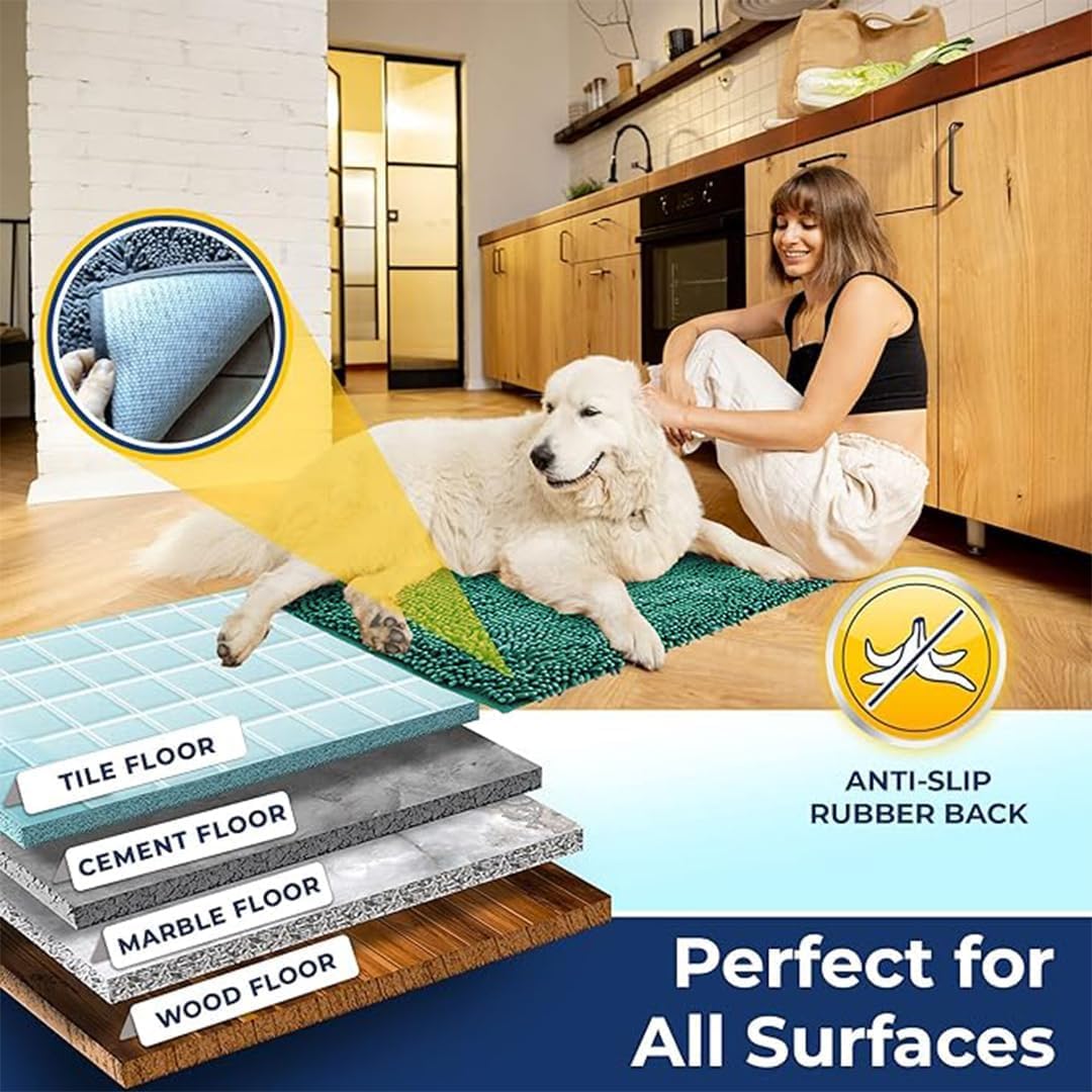 Muddy Mat Chenille Bathroom Rugs Quick Dry Microfiber Mats Non Slip Washable, Extra Thick, Soft and Highly Absorbent Bath Mats for Bathroom, Kitchen, and Shower Floor - Atlantic Blue Small 28"X18"