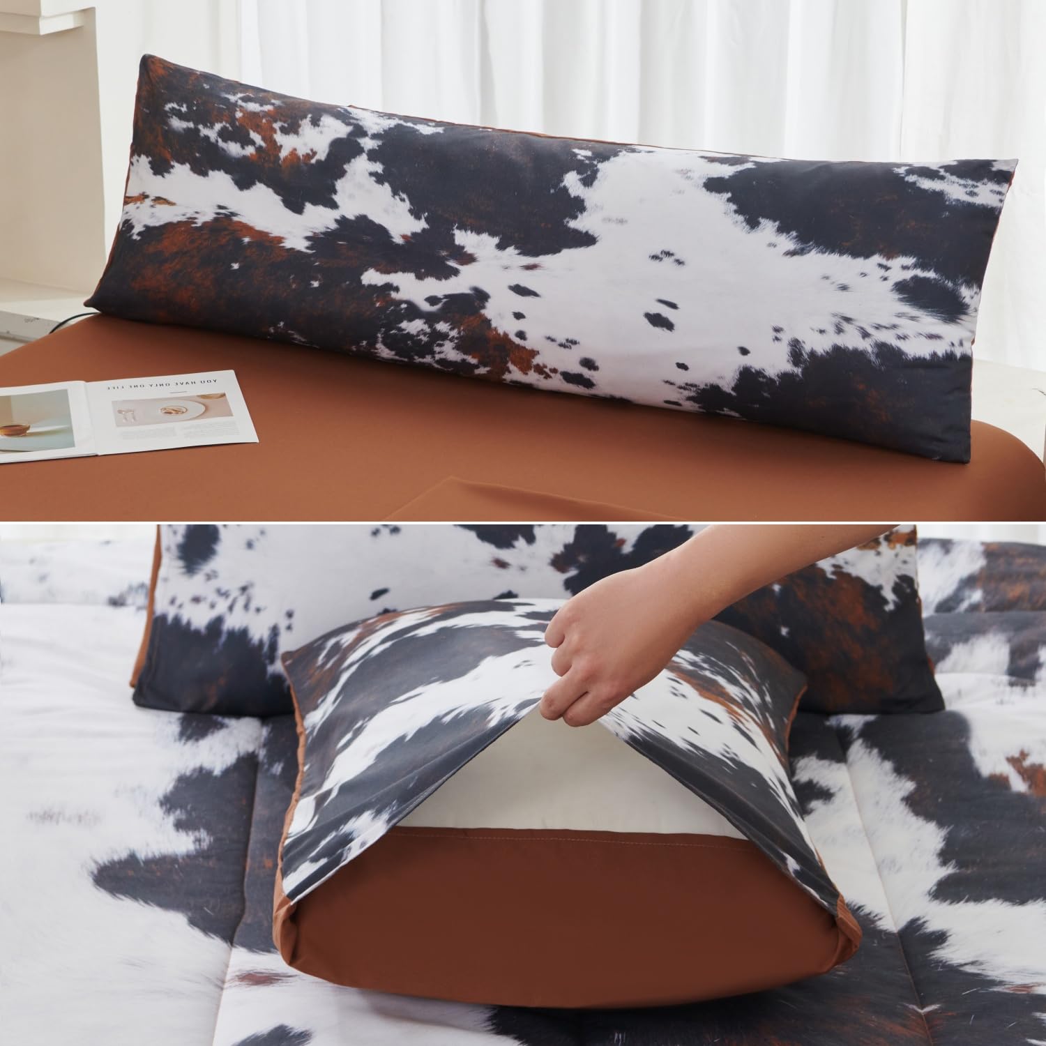 SUCSES Full Size Comforter Set with Sheets 8 Piece Cow Print Bedding Set for Boys Girls Black and White Kids Bed-in-A-Bag Farmhouse Rustic Bed Set for Bedroom (Milk Cow, Full)