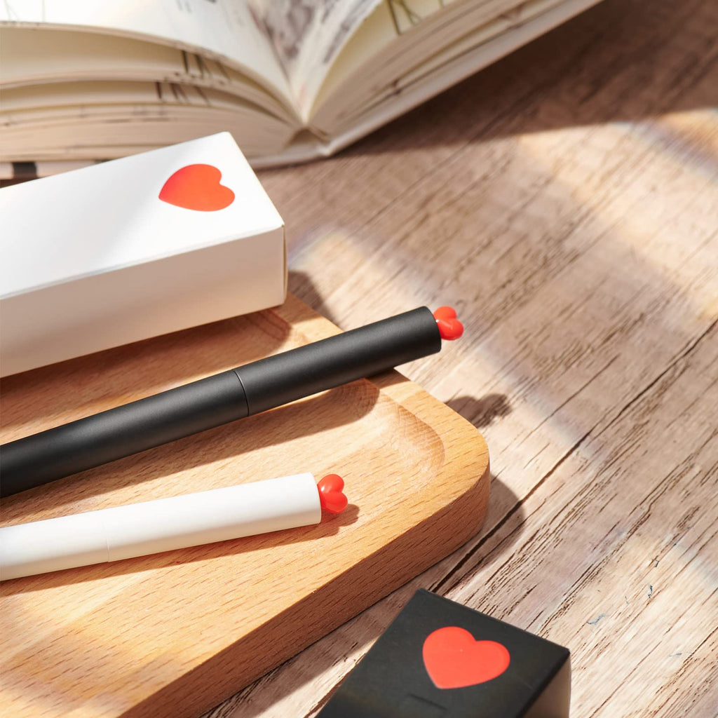 Kaco FIRST Gel Pens, Pack of 2 Pieces Cute Stationery Heart Pen Set with Extra 4 Black Refills Quick Drying Holiday Office Supplies (2 Colors)