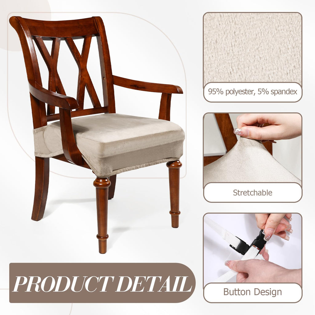 Havawish Large Dining Room Chair Seat Covers with Armrest Dining Chair Slip Covers Protectors(1 Pcs,Beige White)