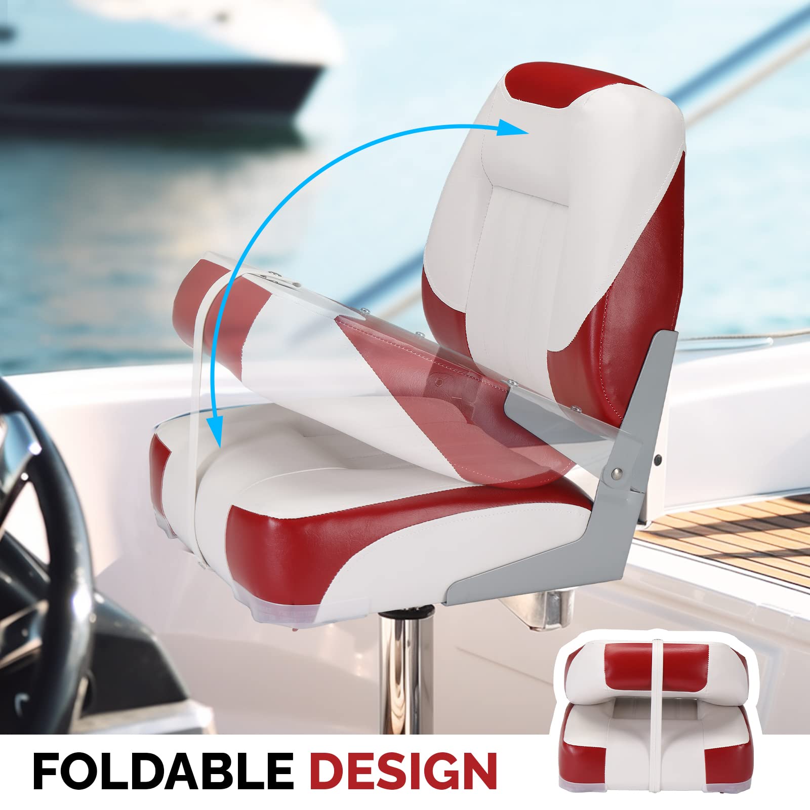 PEXMOR Boat Seats, Low/High Back, Folding, Waterproof, Captain Seat, 2 Packs (High Back-Blue & White)