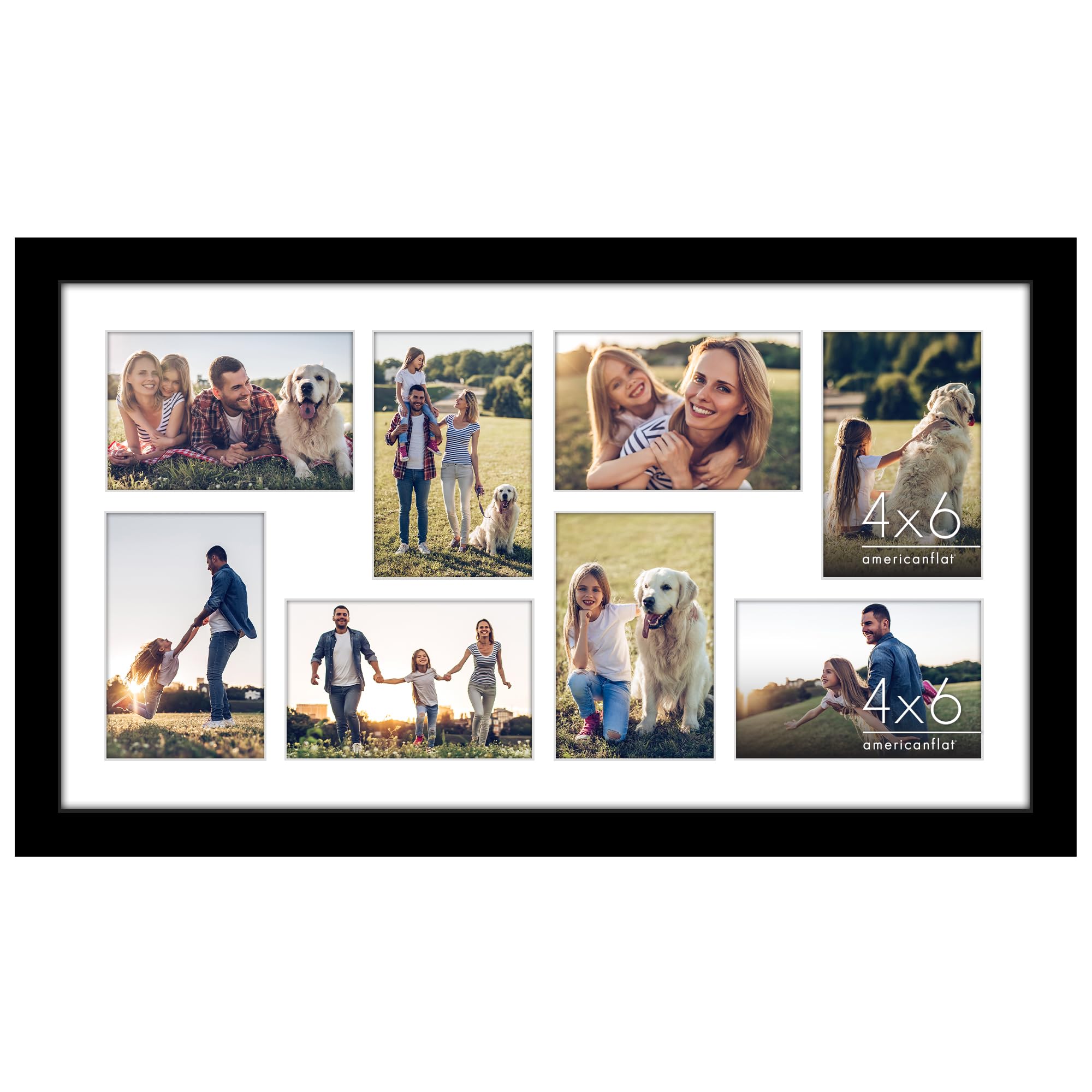 Americanflat 4x6 Double Picture Frame with Shatter-Resistant Glass - Fits Two 4x6 Photos or use as One 6x14 Frame - Signature Collection - Collage Frames for Tabletop and Wall Display - Black
