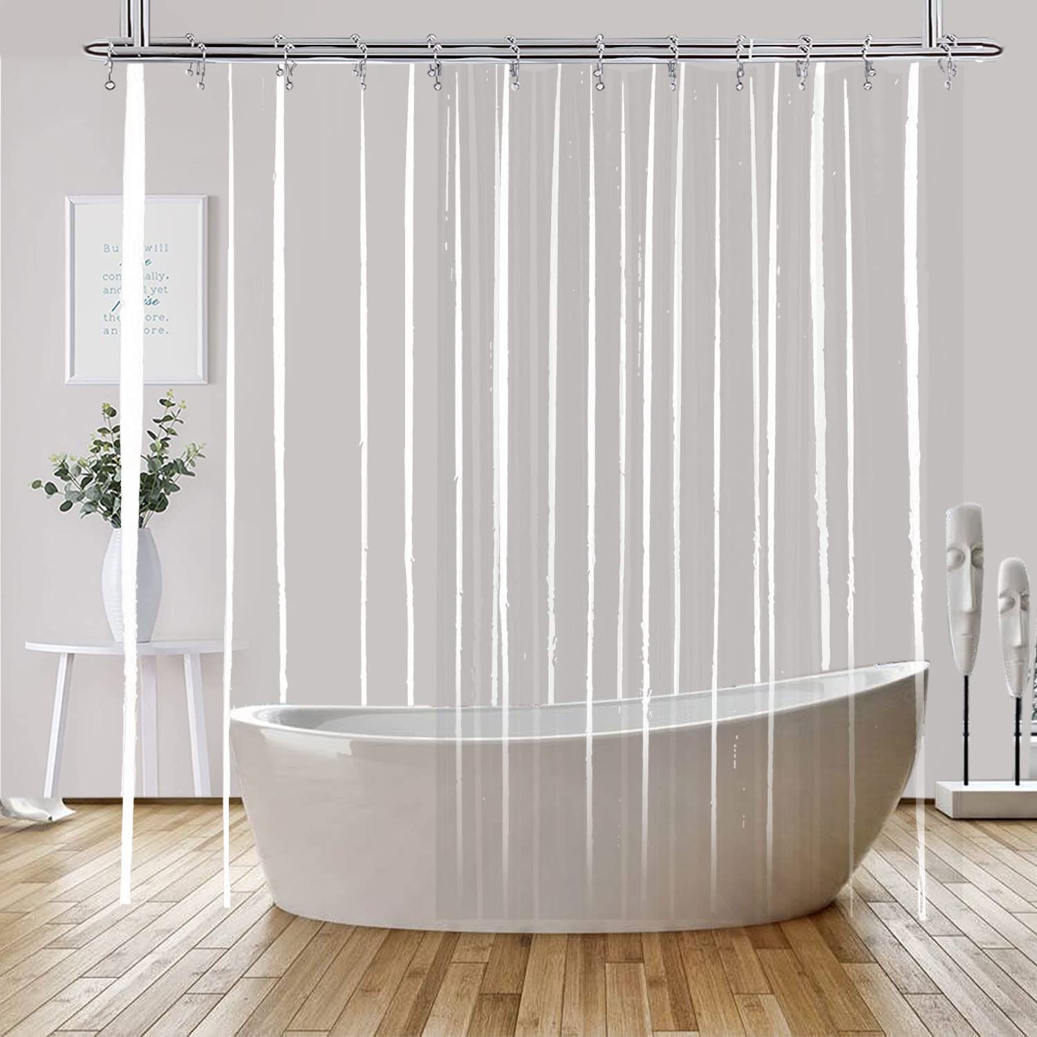 YISURE Clawfoot Tub Clear Short Length 60 Inch Shower Curtain Liner, 180x60 Inch Extra Wide 360 Shower Curtain PEVA Waterproof Wrap Around Bath Tub Curtain