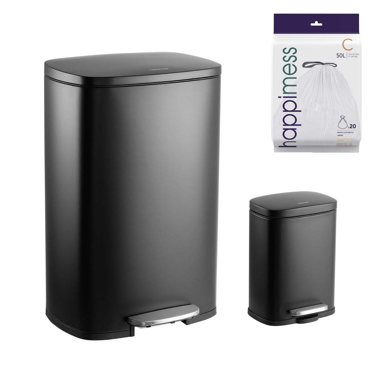 happimess HPM1006B Connor Rectangular 13-Gallon Trash Can with Soft-Close Lid and Free Mini Trash Can, Fingerprint Resistant, Modern, Minimalistic for Home, Kitchen, Office, Bathroom, Black