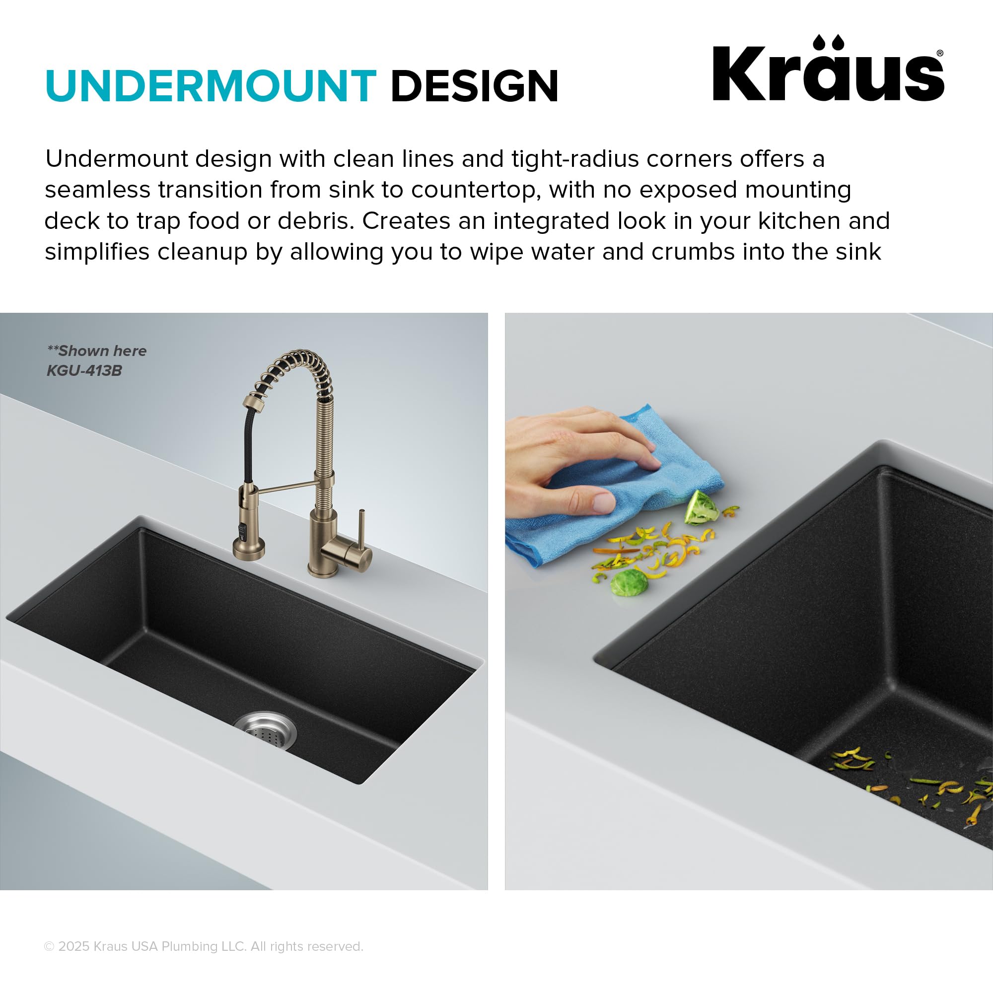 KRAUS Quarza 31-inch Undermount Single Bowl Granite Kitchen Sink in Black Onyx, KGU-413B
