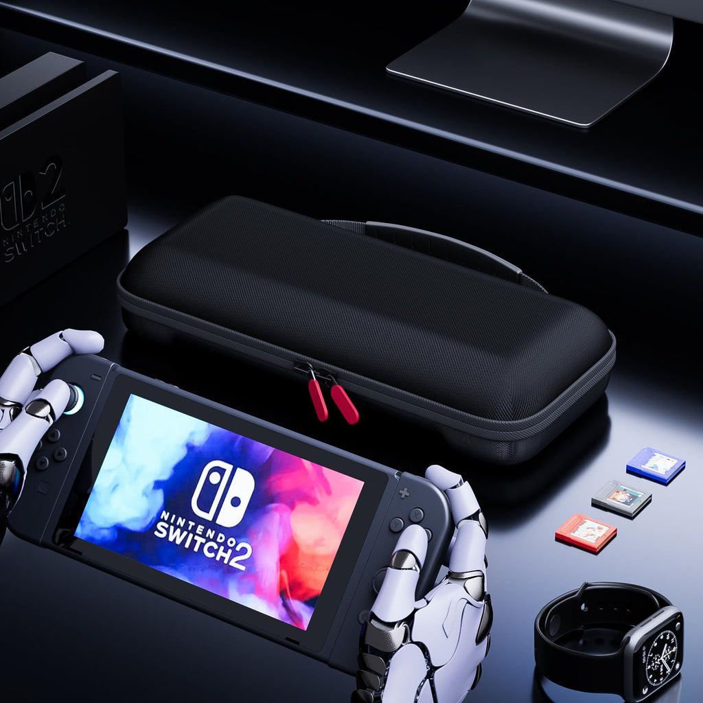 ProCase Carrying Case for Nintendo Switch 2 (2025) with 24 Game Card Slots, Hard Portable Travel Case Storage Bag Protective Pouch for 2025 Nintendo Switch 2 Console AC Adapter & Accessories -Black,L