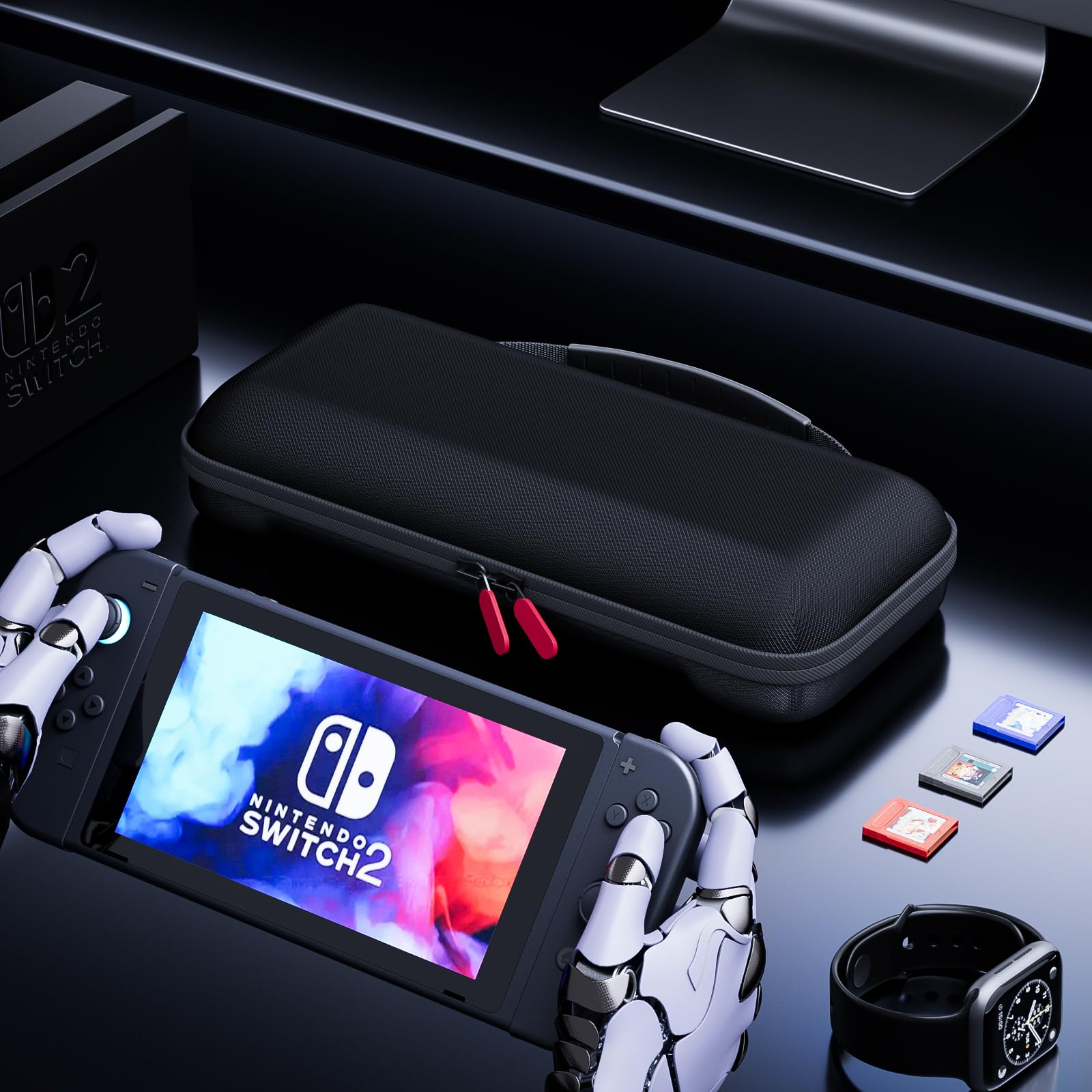 ProCase Carrying Case for Nintendo Switch 2 (2025) with 24 Game Card Slots, Hard Portable Travel Case Storage Bag Protective Pouch for 2025 Nintendo Switch 2 Console AC Adapter & Accessories -Black,L