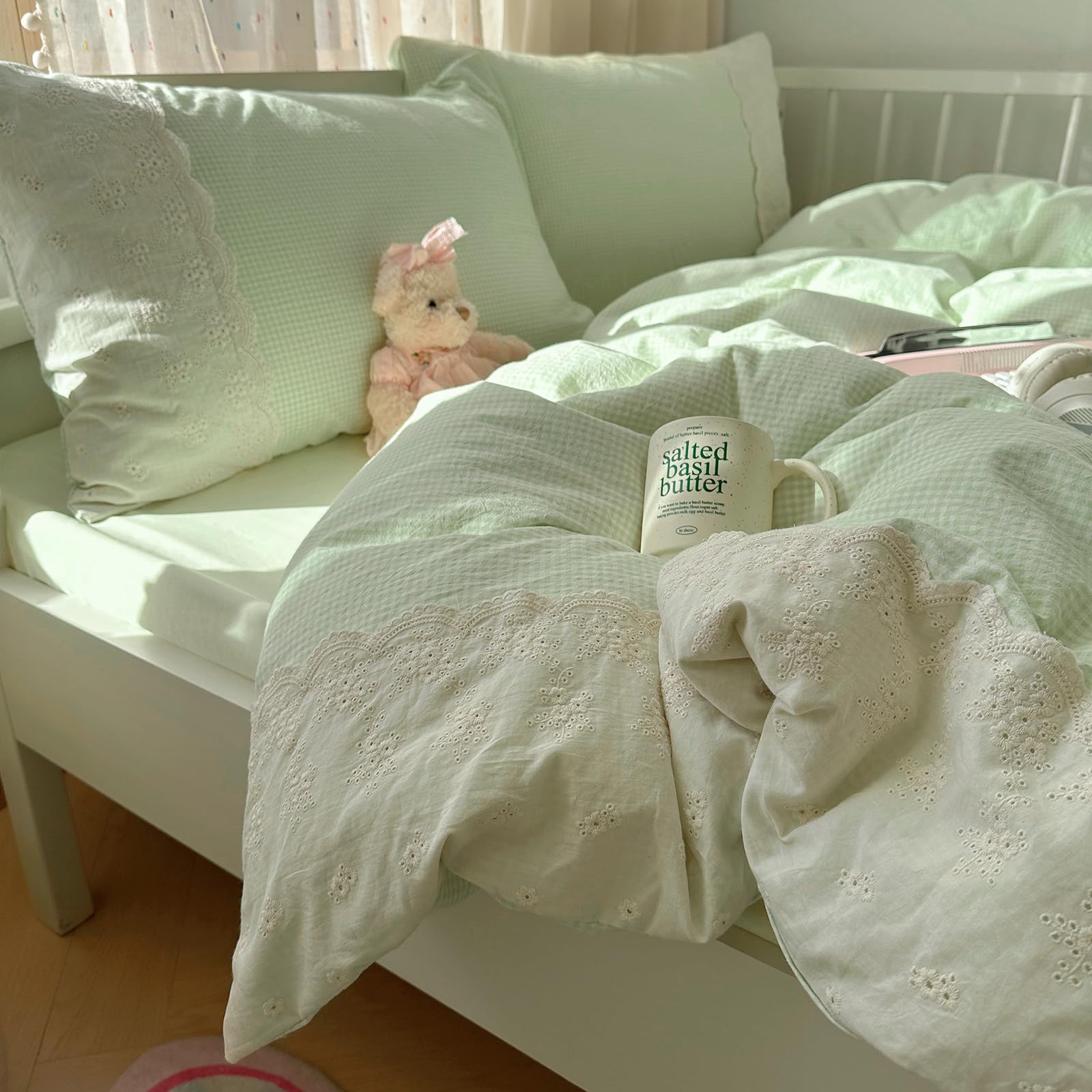 Pink Flower Duvet Cover Twin Chic Floral Print Ruffle Duvet Cover Cotton Lace Comforter Cover Country Style Floral Bedding Set Romantic Ruffle Comforter Cover Flower Bedding Cover with 2 Pillowcases