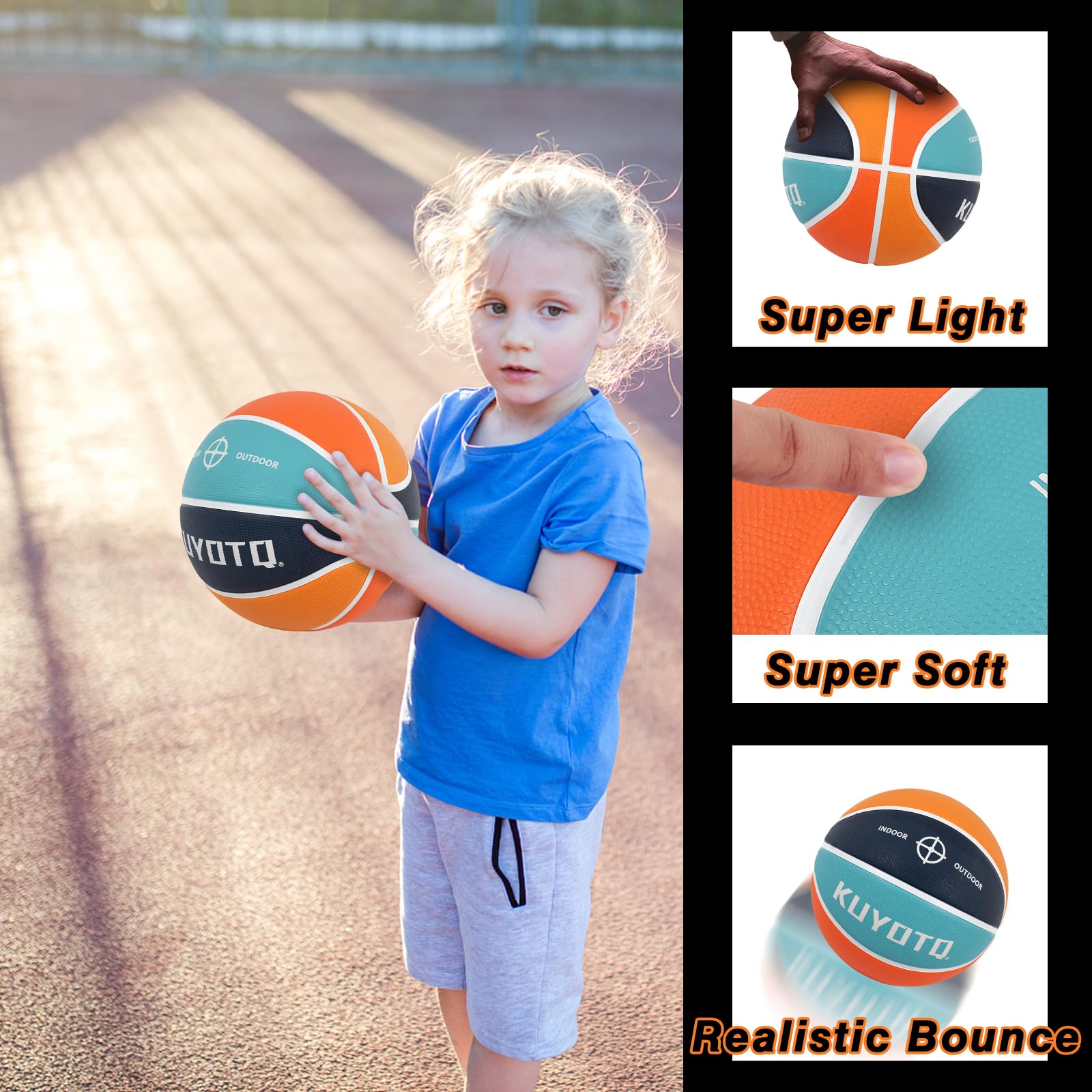 KUYOTQ Kids Youth Adult Size 3/4/5/6/7 (22/25.5/27.5/28.5/29.5") Basketball Premium Rubber or Faux Leather Basketball Indoor Outdoor Basketball for Boys Girls Womens Mens Basketball Gifts (Deflated)