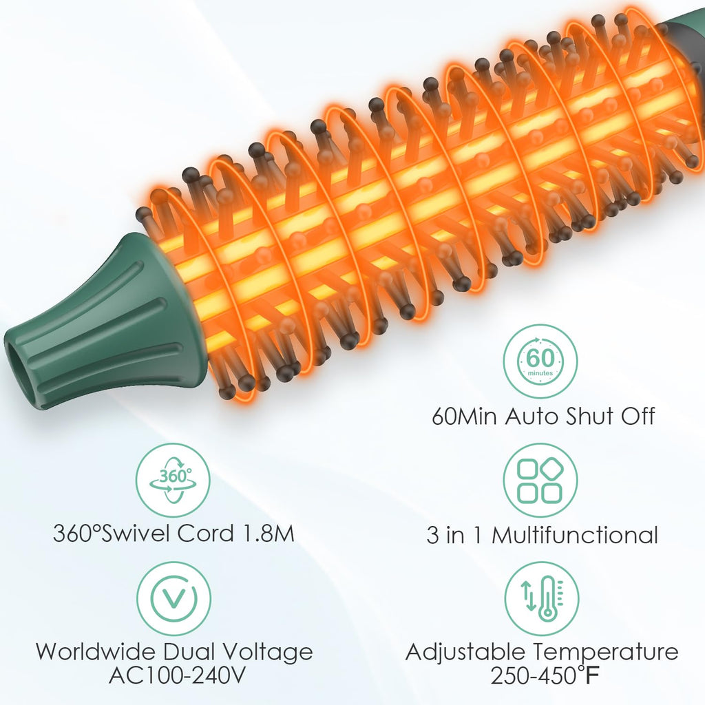 BANGMENG Mini Thermal Round Brush, 0.35 Inch Barrel Volume Heat Styling Brush for Men and Women Short Thin Curly Straight Hair, Heated Curling Iron,12 Temperature Setting (0.95 Inch with Bristles)