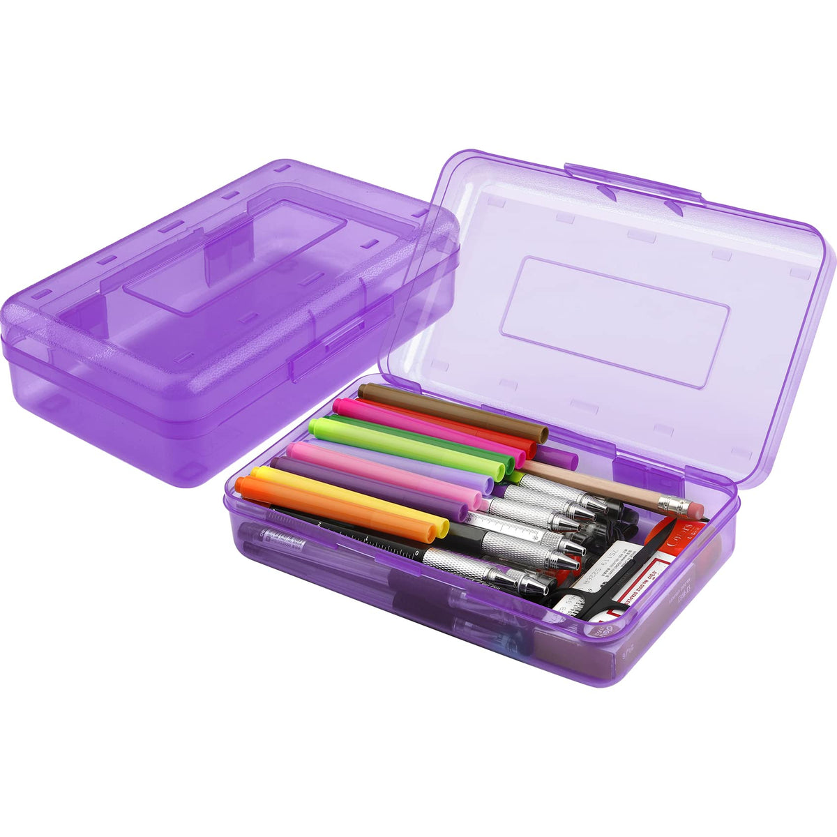 Pencil Case, Pencil Box, Clear Pencil Case, 3 Pack Plastic Pencil Case, Large Capacity Pencil Case, Crayon Box with Snap-tight Lid Stackable Design, Plastic Storage Box for School Office Supplies