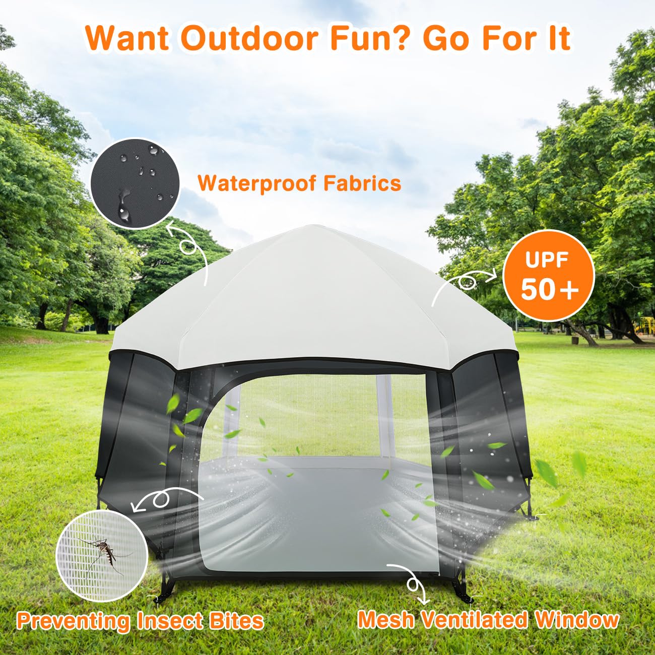 Pop Up Playpen for Baby, Portable Playpen for Babies and Toddlers with Removable Sun-Shades& 2 Side UV Covers, Lightweight Outdoor Baby Play-Pen for Beach Home with Travel Bag, Beige