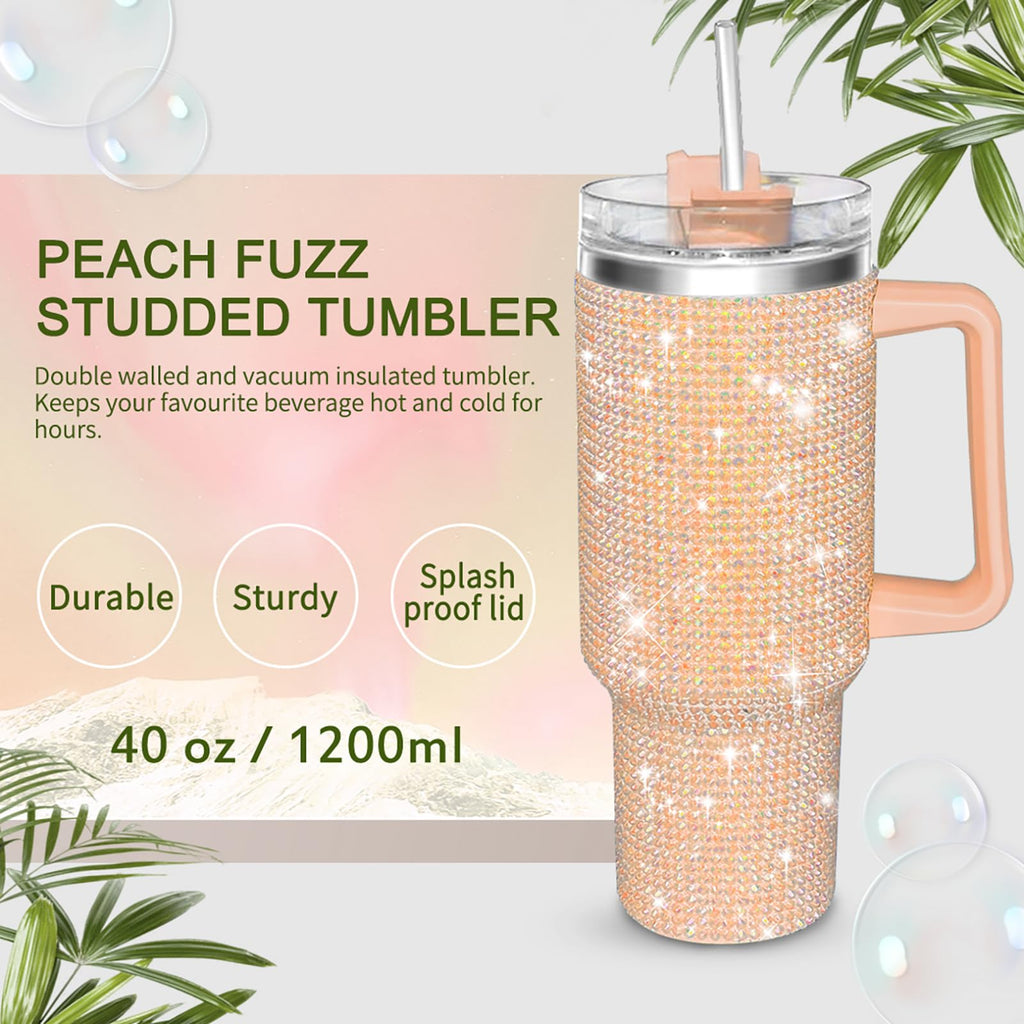 HWISDMIG 40oz Tumbler with Handle-Glitter Rhinestones Tumbler Bling Cups Stainless Steel Water Bottle Diamond Studded Tumbler for Women-Birthday Gifts for Women, Mom, Girlfriend (Amethyst)