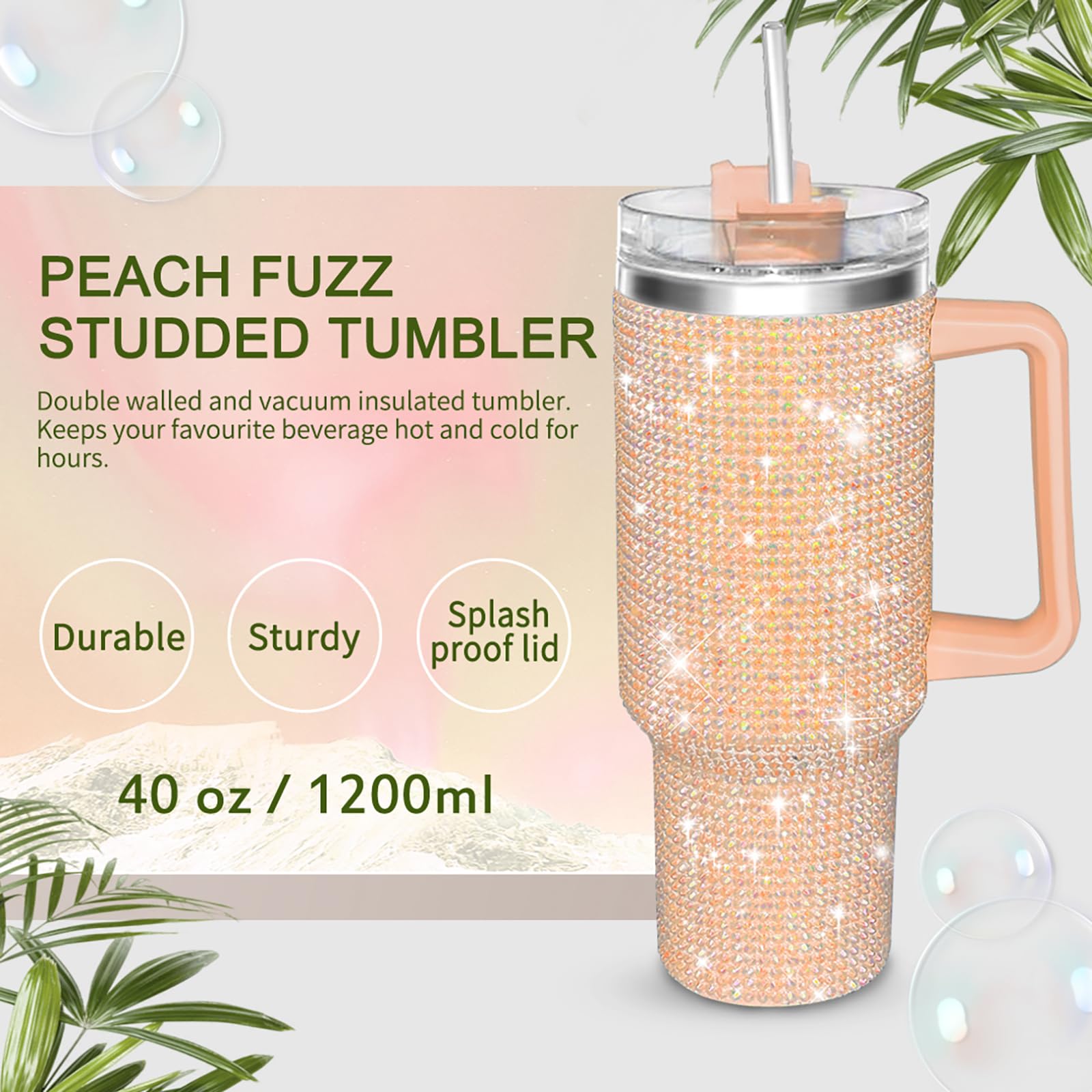 HWISDMIG 40oz Tumbler with Handle-Glitter Rhinestones Tumbler Bling Cups Stainless Steel Water Bottle Diamond Studded Tumbler for Women-Birthday Gifts for Women, Mom, Girlfriend (Amethyst)
