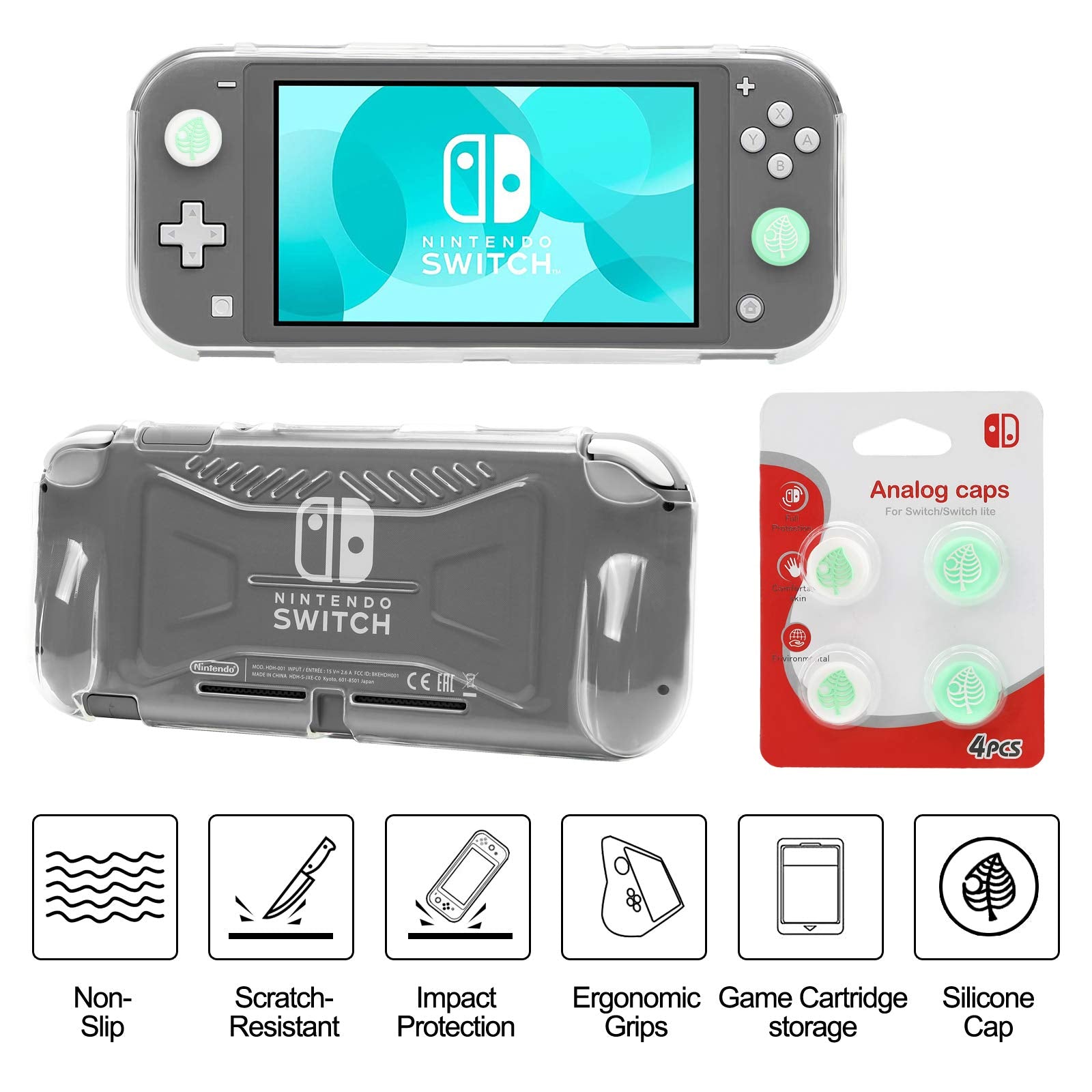 Switch Lite Accessories Bundle, Kit with Carrying Case,TPU Case Cover with Screen Protector,Charging Dock,Playstand, Game Card Case, USB Cable, Stylus,Thumb Grip Caps for Nintendo Switch Lite (Black)