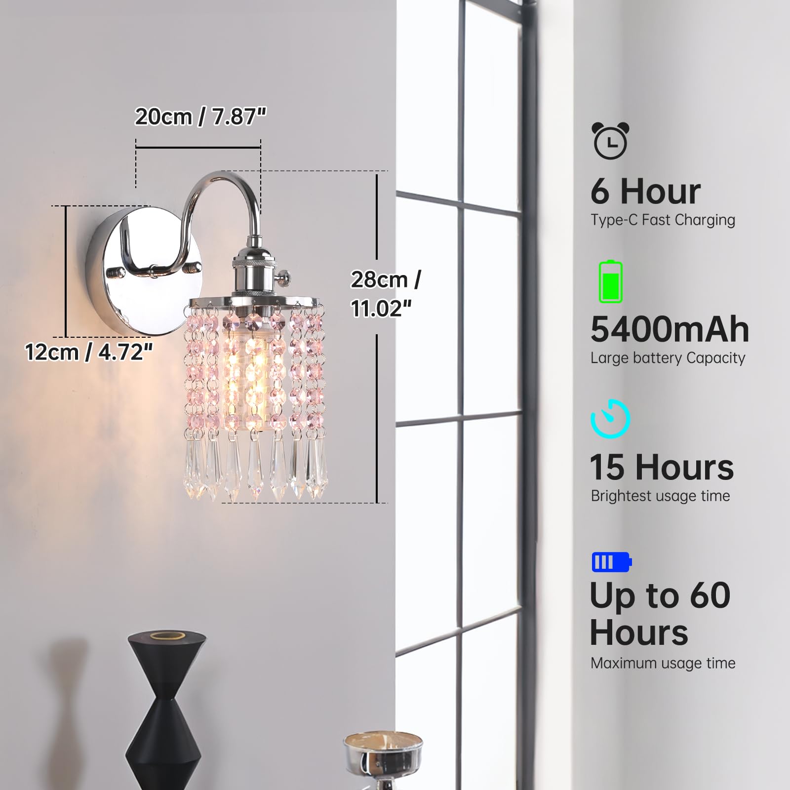 Shenmoyl Set of 2 Crystal Battery Operated Wall Sconce, Rechargeable Battery Powered Wall Lamp with Remote Control, Modern Dimmable Wall Lights for Bedroom Bathroom(Green, Gold Base)