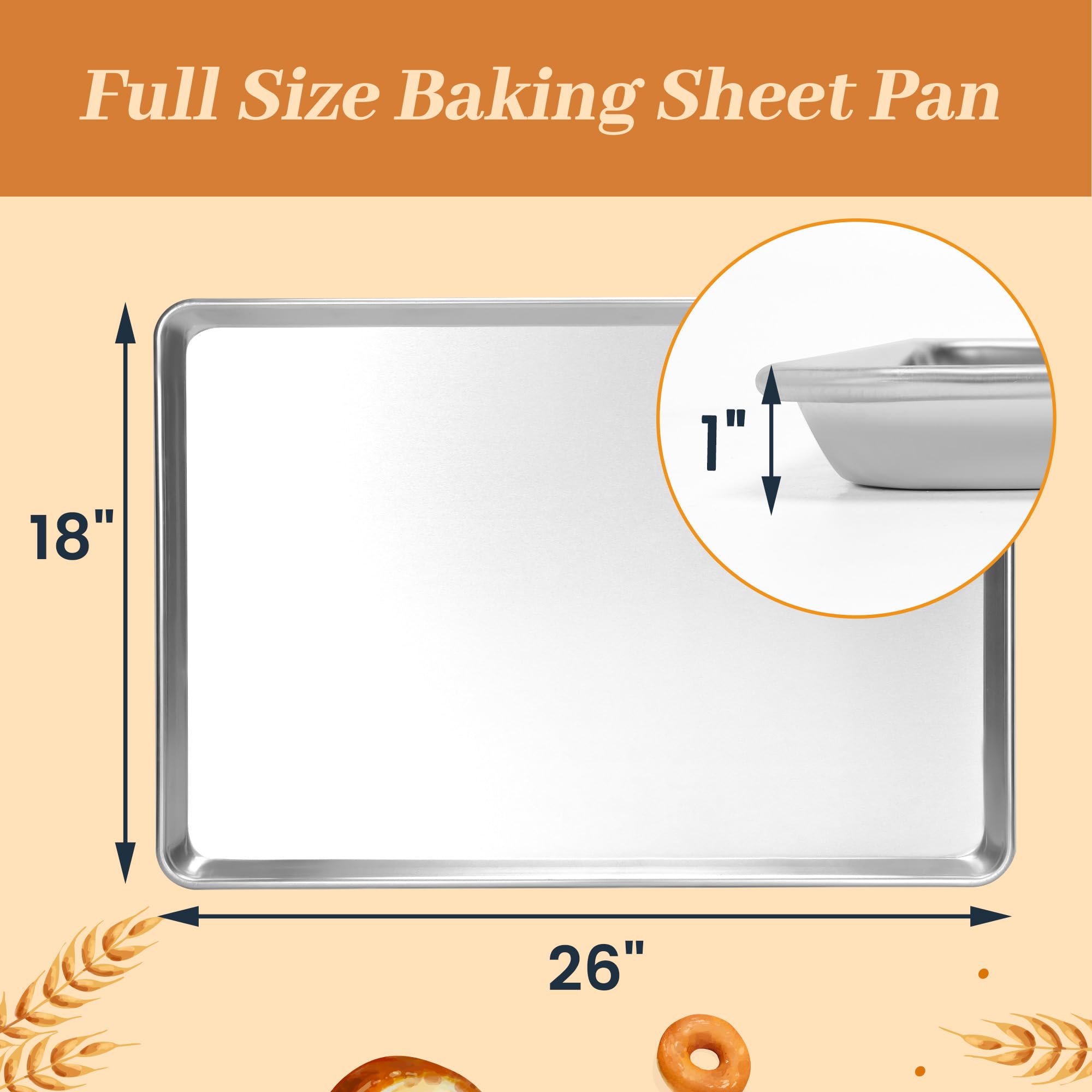 6 Pack Large Size Baking Sheet Pans, Aluminum Commercial Cookie Sheets Non-Stick, 21"x15"