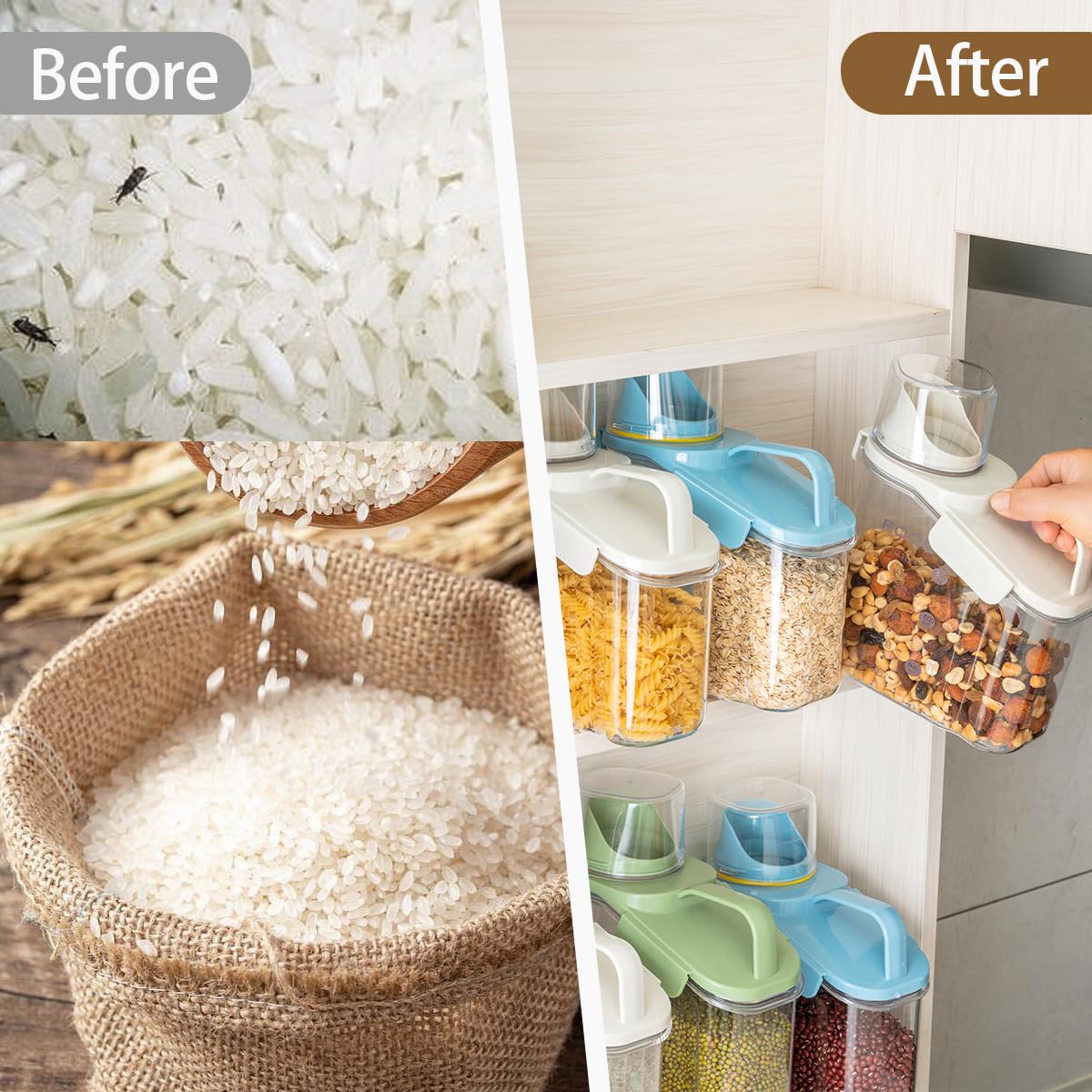 LANGMINGDE 1 Piece Cereal Containers Storage, 2.8L/95oz Airtight Large Dry Food Storage Containers with Pouring Spout Measuring Cup for Snacks Grain Rice,BPA Free Dispenser Plastic Bin, 1PC