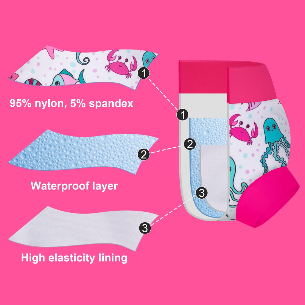 BIG ELEPHANT Baby Swim Diapers 3pcs, Reusable Adjustable Washable Waterproof Swimming Diaper for Boy's and Girl's 6Months - 5 Years
