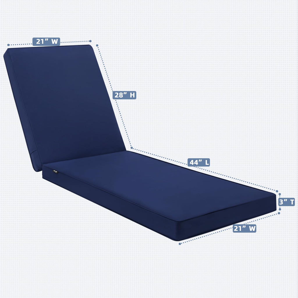 Favoyard Chaise Lounge Cushions Outdoor 72 x 21 x3 Inch Waterproof & 3-Year Fade Resistant Outdoor Lounge Chair Cushions with Removable Cover, Ties and Hidden Zipper for Patio Pool Lounge Chairs