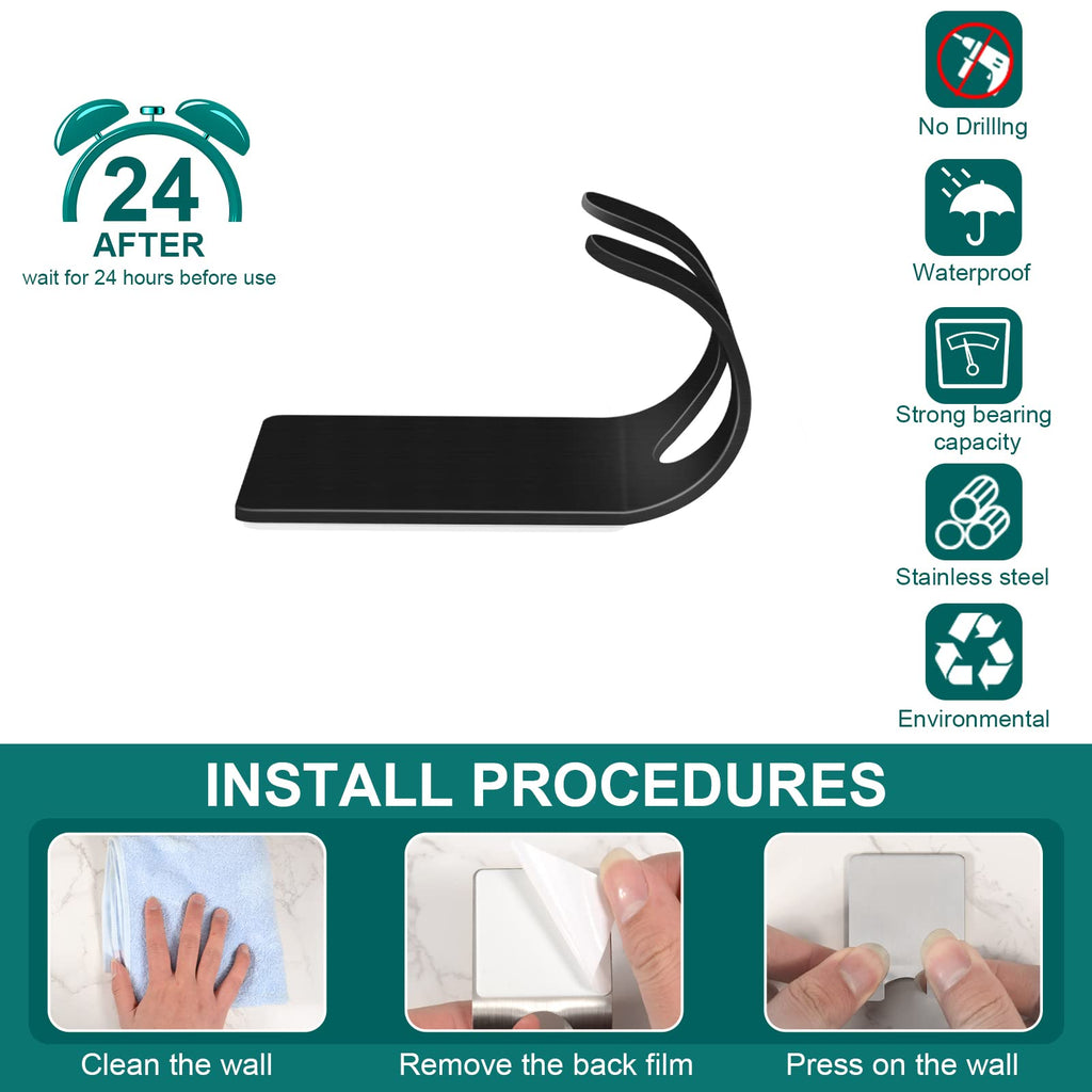 CGBE Shower Holders for Razors, 2 Pack Squeegee Holder and 2 Pack Razor Holder, Razors Holder for Shower Heavy Duty Waterproof Hook for Squeegee Loofah - Black