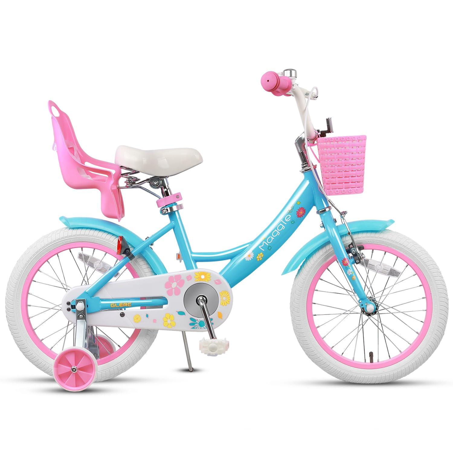 Glerc Maggie Girls Bike, 12-20 Inch Kids Bike for 2-13 Years Old Children, Princess Style Kids Bicycle with Doll-Seat & Basket & Training Wheels, Multiple Colors