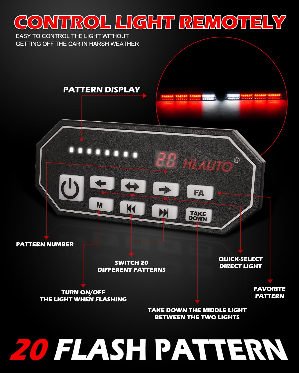HLauto 604N Emergency Dash Strobe Lights: 2x16.8 inch Amber White Security Light w/Take Down, 48 LED Safety Flashing Warning Hazard Interior Windshield Light Bar for Truck Vehicle