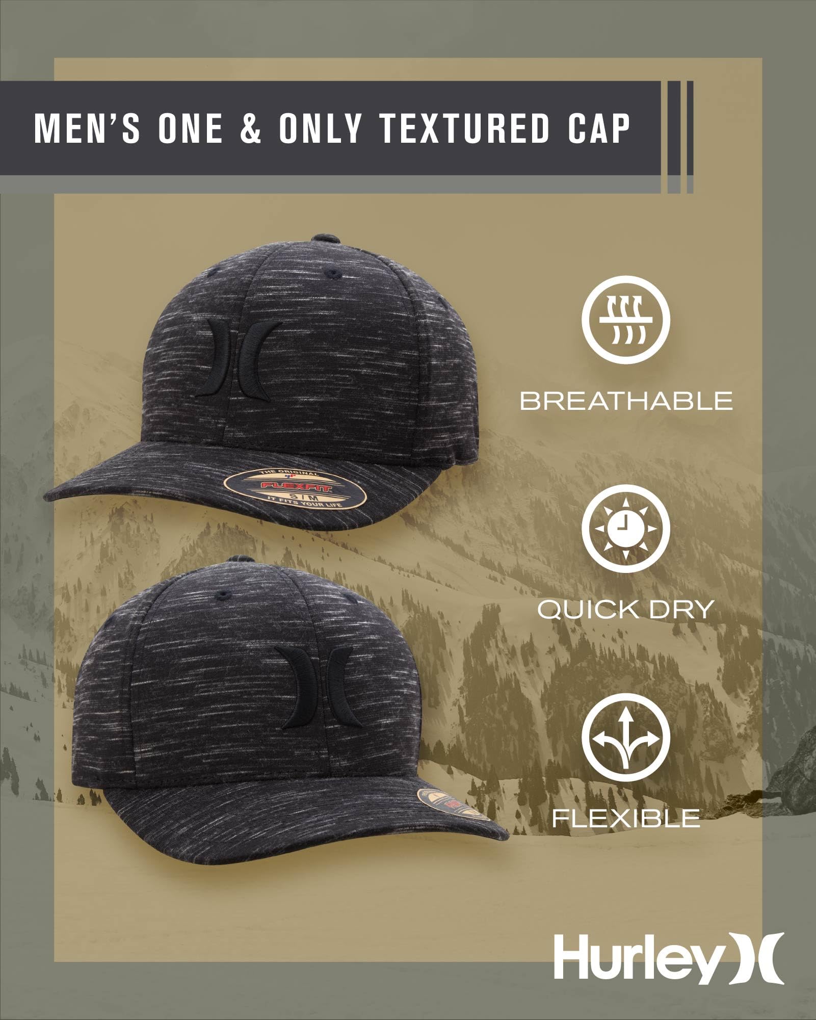 Hurley Men's Caps - One & Only Flexfit Baseball Cap - Fitted Hats for Men (S-XL)