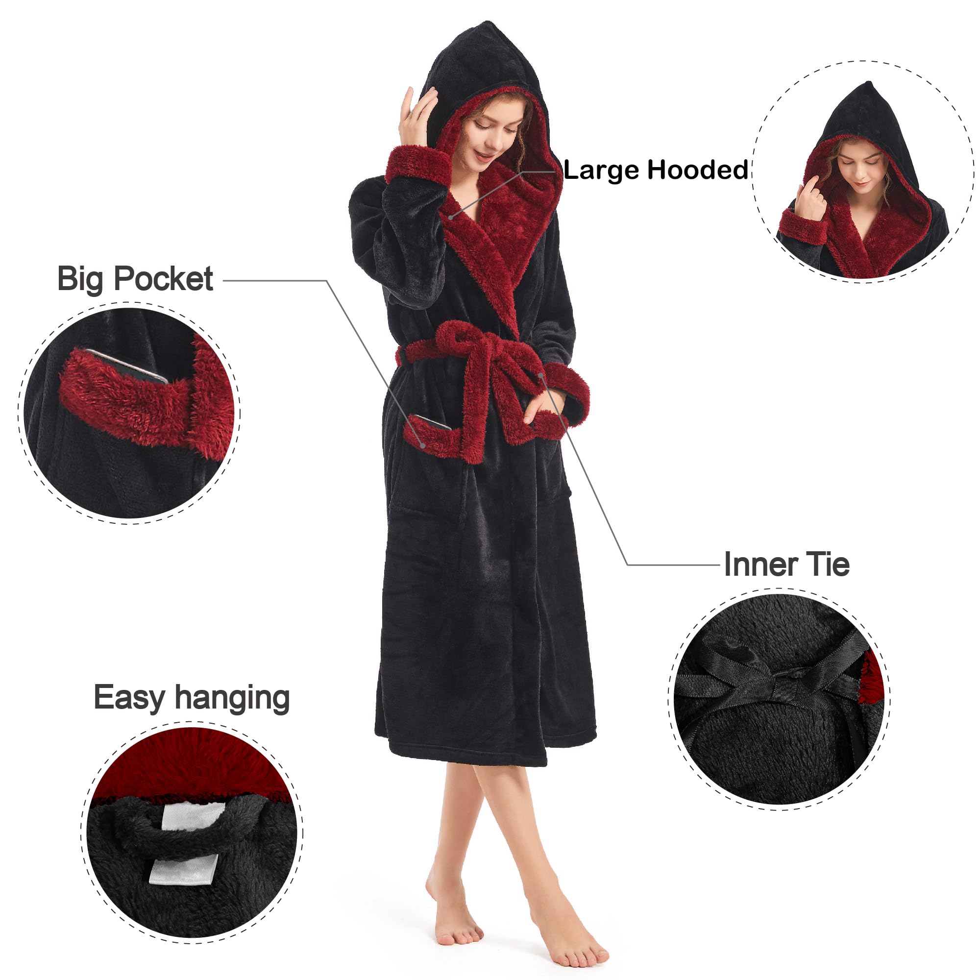Inner Wish Women Hooded Plush Robe, Fleece Highly Absorbent Cozy Warm Bathrobe