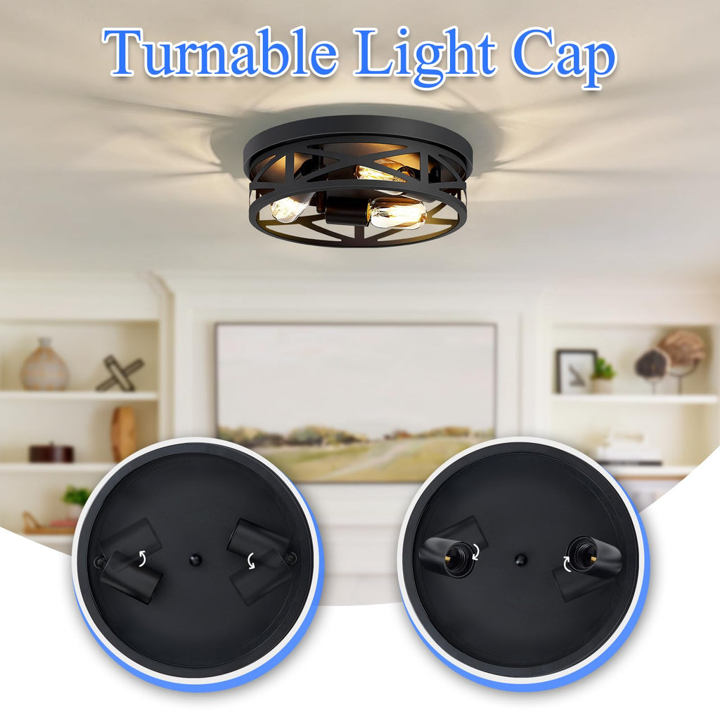 SKEJAO Flush Mount Ceiling Light Fixture,Black 2-Light Hallway Light Fixtures Ceiling,Light Fixtures Ceiling Mount for Farmhouse,Kitchen,Hall,Bedroom,Bathroom (2 Pack)
