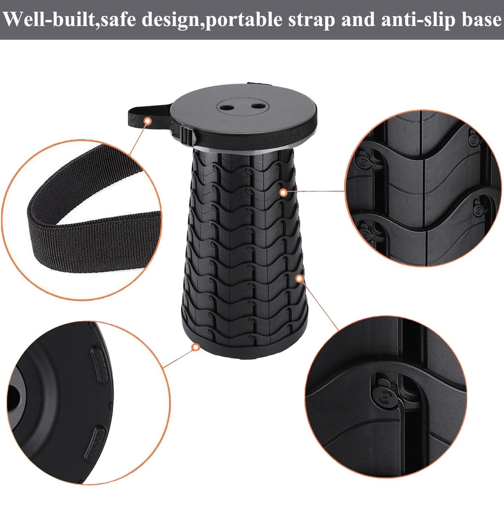 Fishboy Upgraded Collapsible Stool, 400lbs Max Weight, Lightweight But Sturdy, Portable Retractable Folding Telescoping Foldable Camping Stool for Adults Outdoor Fishing Hiking BBQ