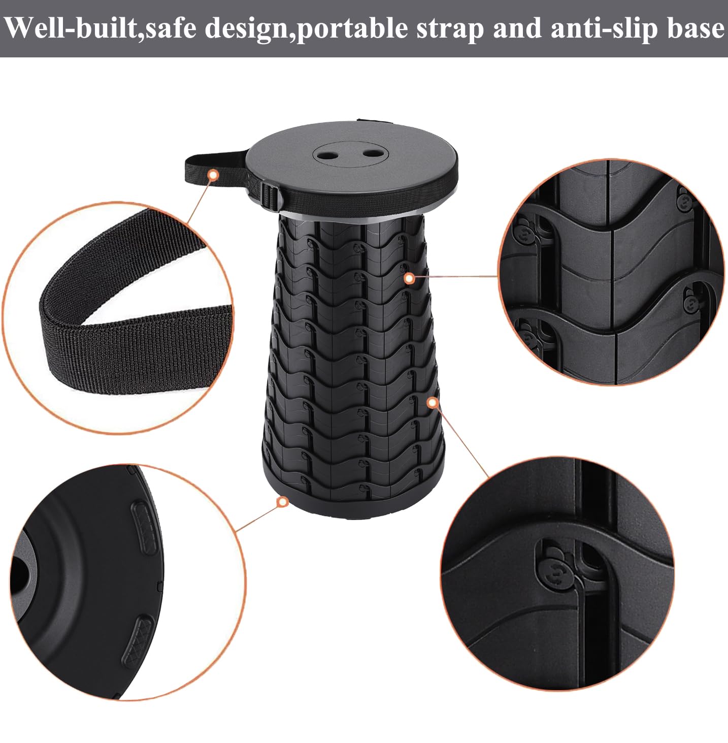 Fishboy Upgraded Collapsible Stool, 400lbs Max Weight, Lightweight But Sturdy, Portable Retractable Folding Telescoping Foldable Camping Stool for Adults Outdoor Fishing Hiking BBQ