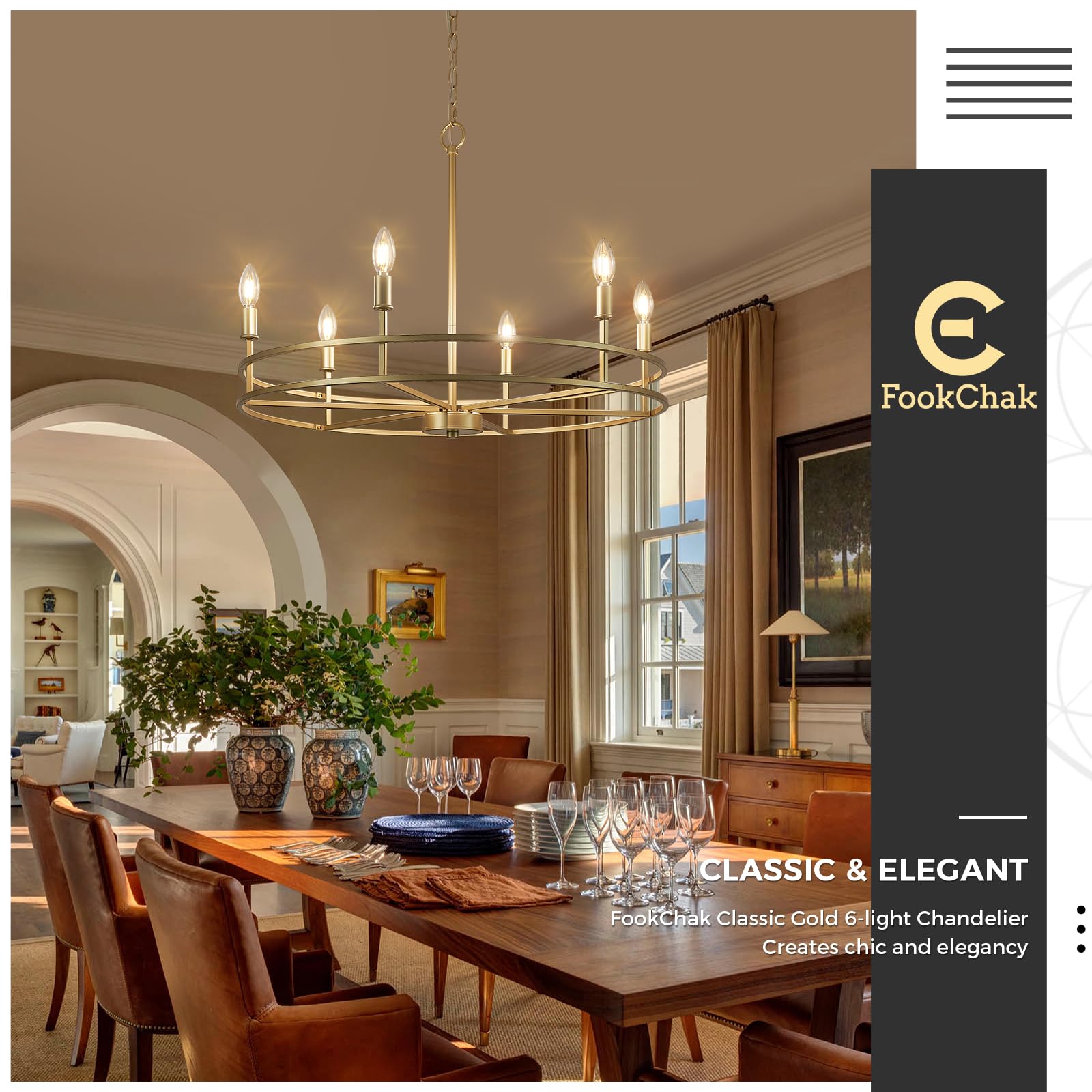 Black Chandelier 6-Light Dining Room Chandelier Kitchen Chandeliers Over Table Round Living Room Chandelier Light Fixture for Bedroom, Kitchen, Foyer